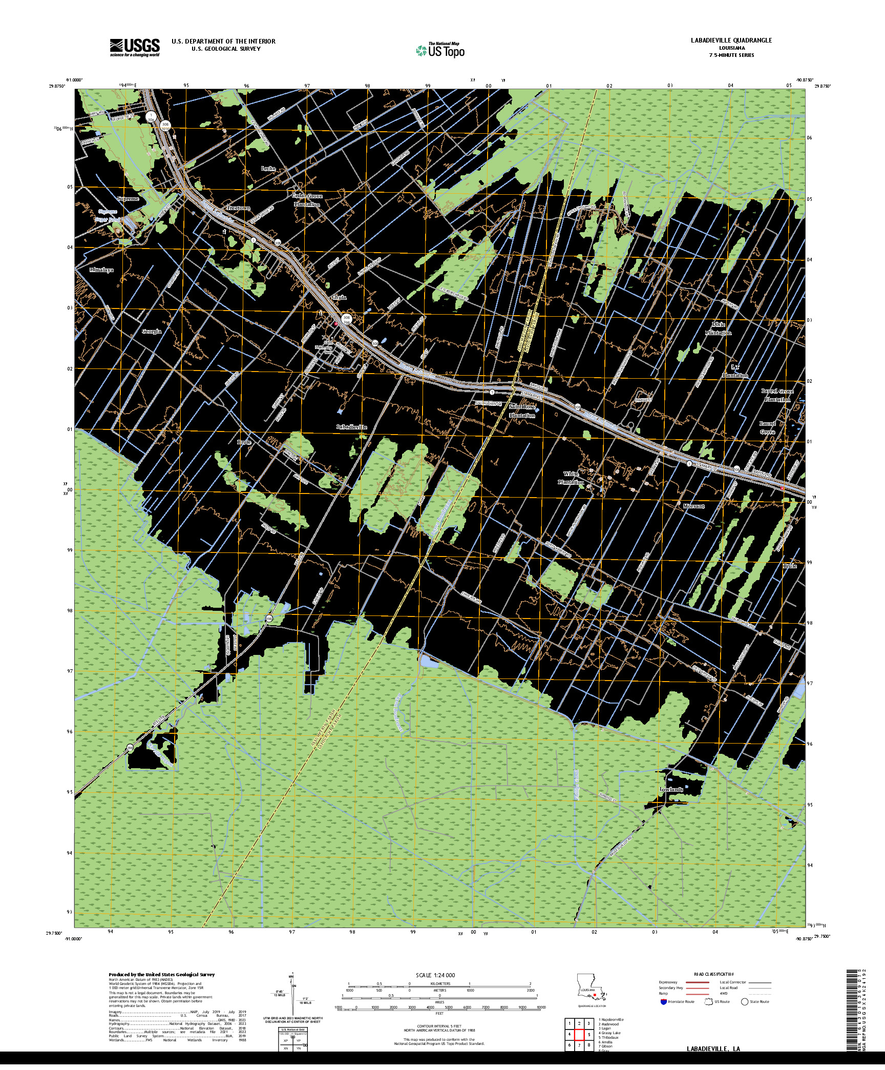 US TOPO 7.5-MINUTE MAP FOR LABADIEVILLE, LA