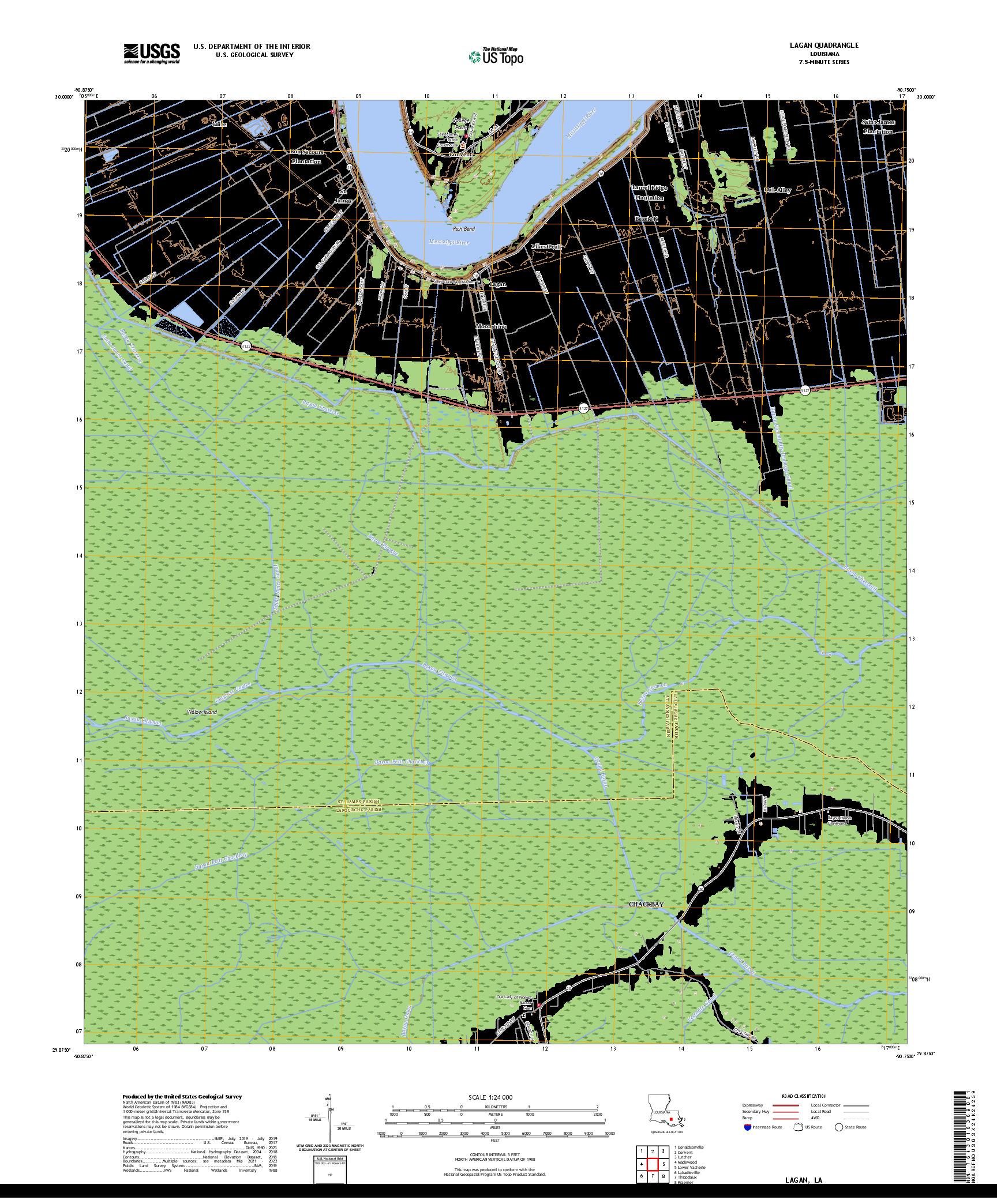 US TOPO 7.5-MINUTE MAP FOR LAGAN, LA
