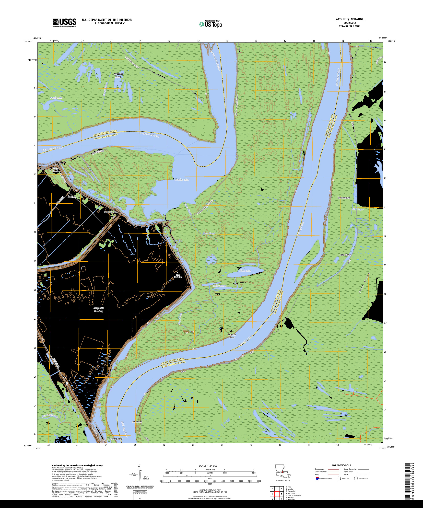 US TOPO 7.5-MINUTE MAP FOR LACOUR, LA