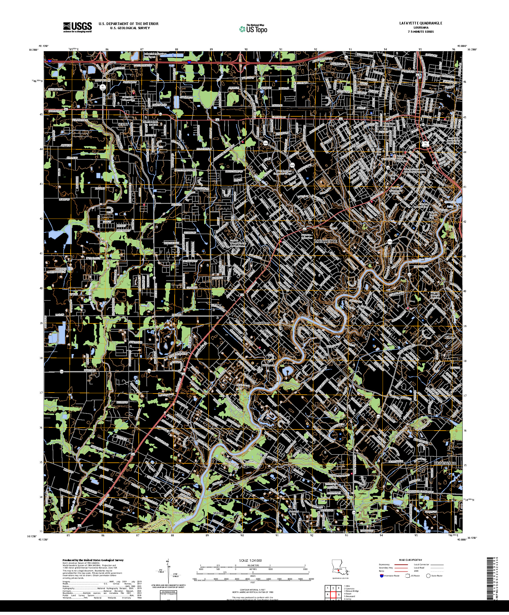 US TOPO 7.5-MINUTE MAP FOR LAFAYETTE, LA
