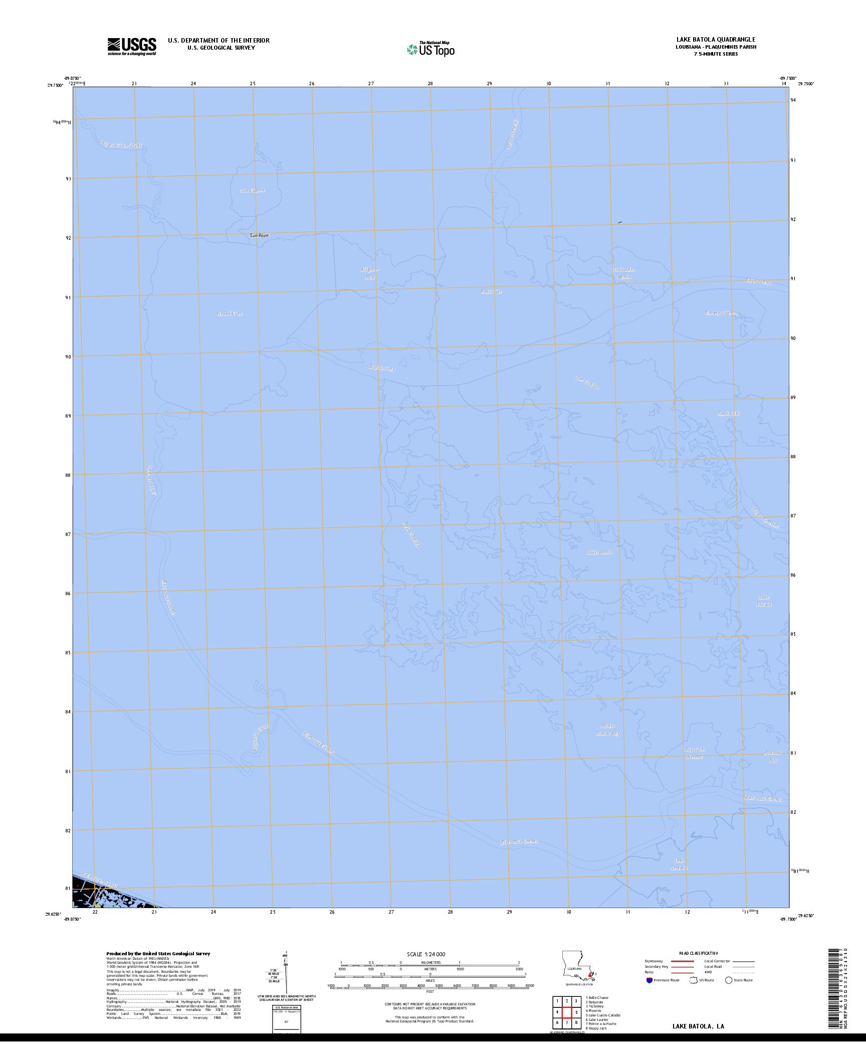 US TOPO 7.5-MINUTE MAP FOR LAKE BATOLA, LA