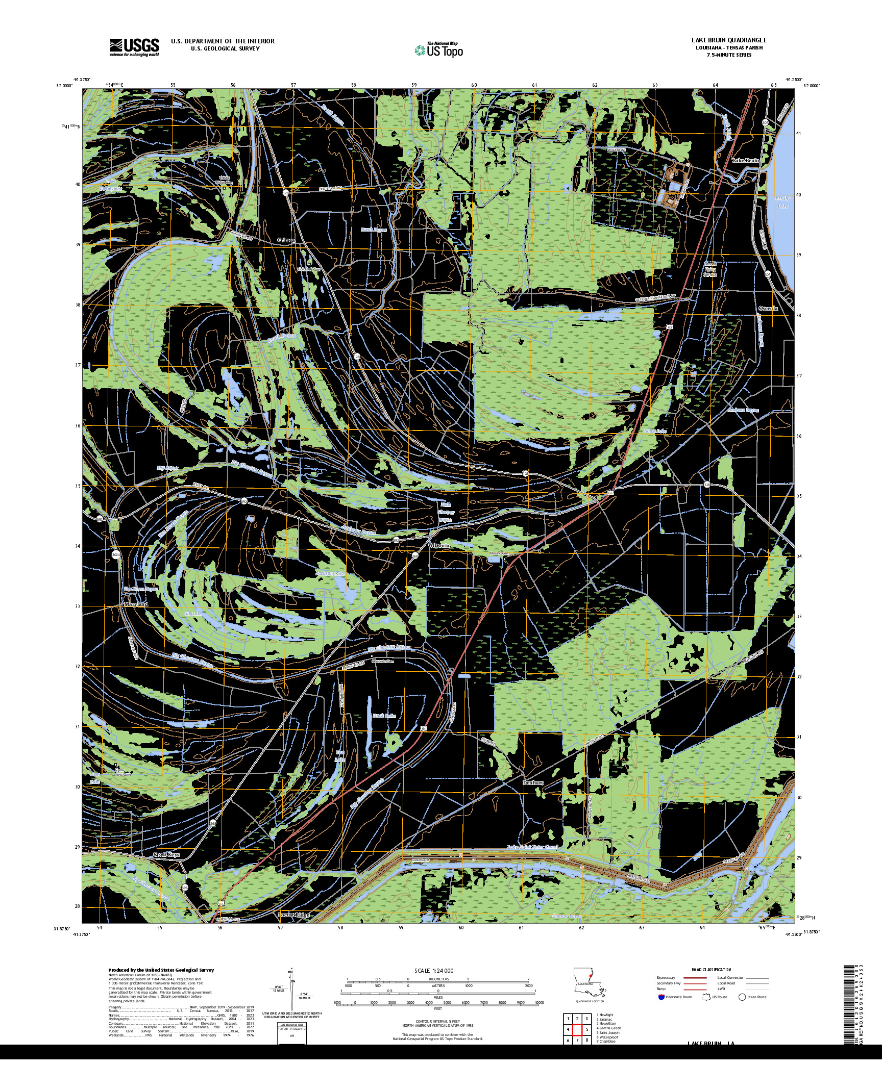 US TOPO 7.5-MINUTE MAP FOR LAKE BRUIN, LA