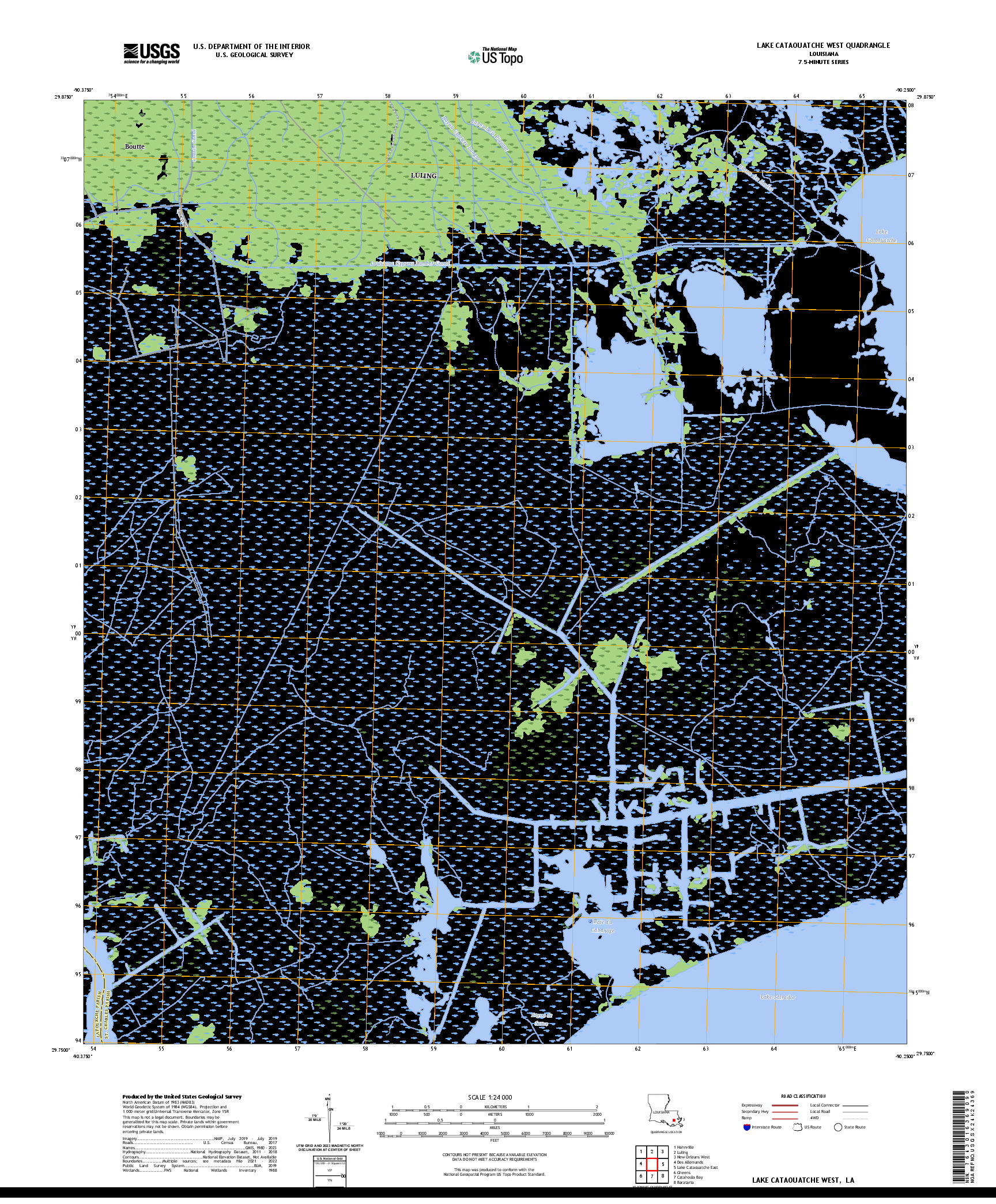 US TOPO 7.5-MINUTE MAP FOR LAKE CATAOUATCHE WEST, LA