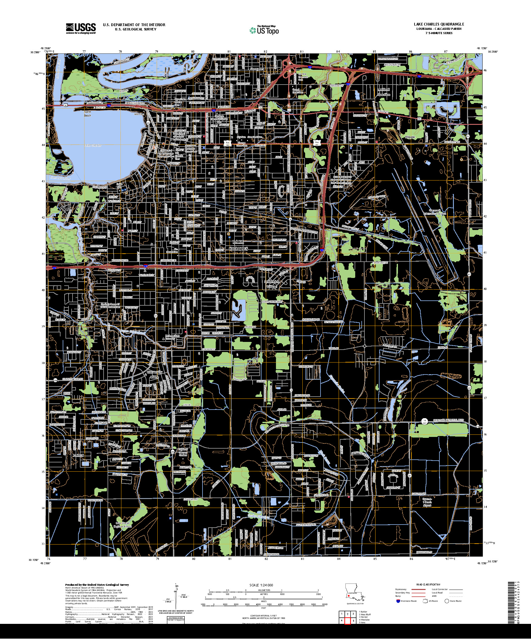 US TOPO 7.5-MINUTE MAP FOR LAKE CHARLES, LA