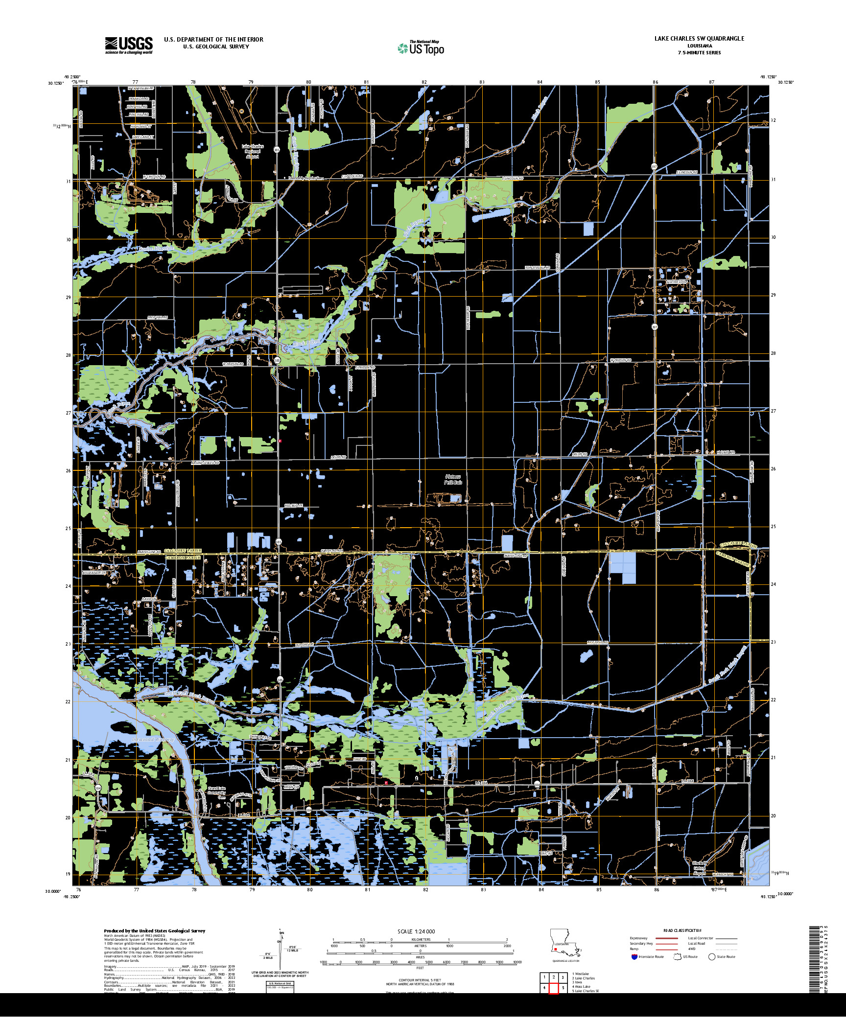 US TOPO 7.5-MINUTE MAP FOR LAKE CHARLES SW, LA