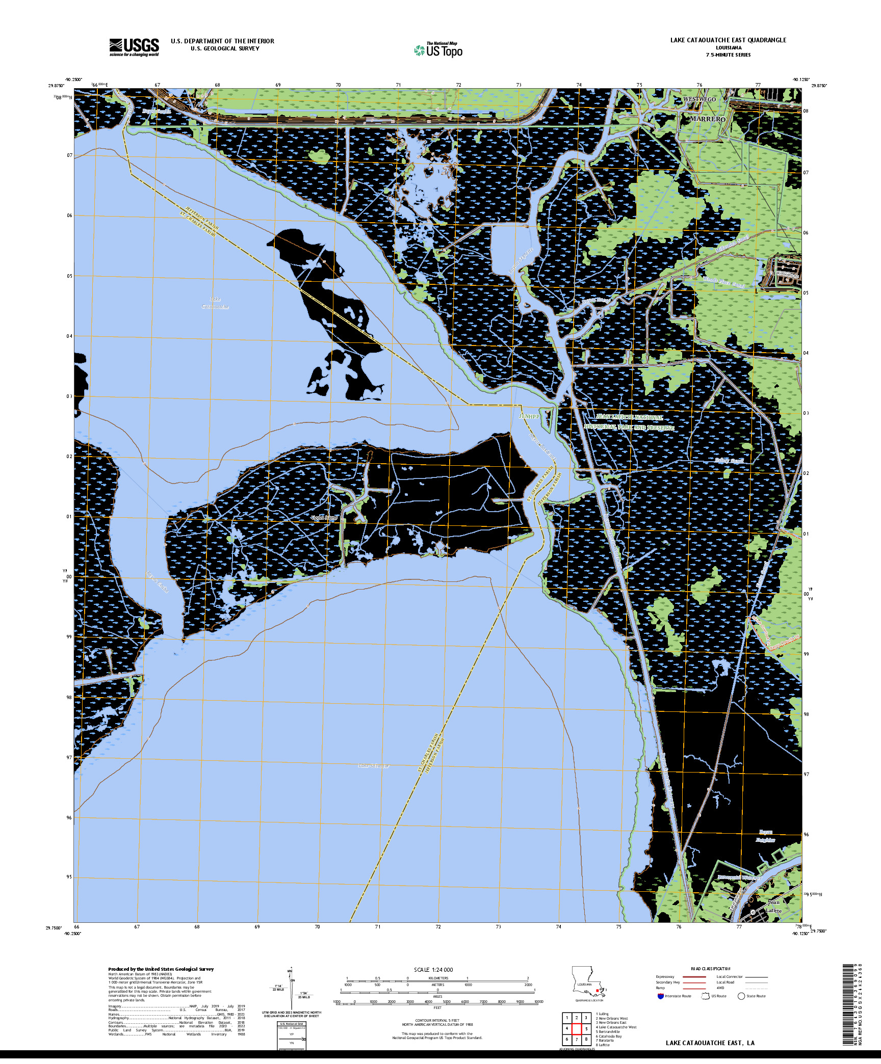 US TOPO 7.5-MINUTE MAP FOR LAKE CATAOUATCHE EAST, LA