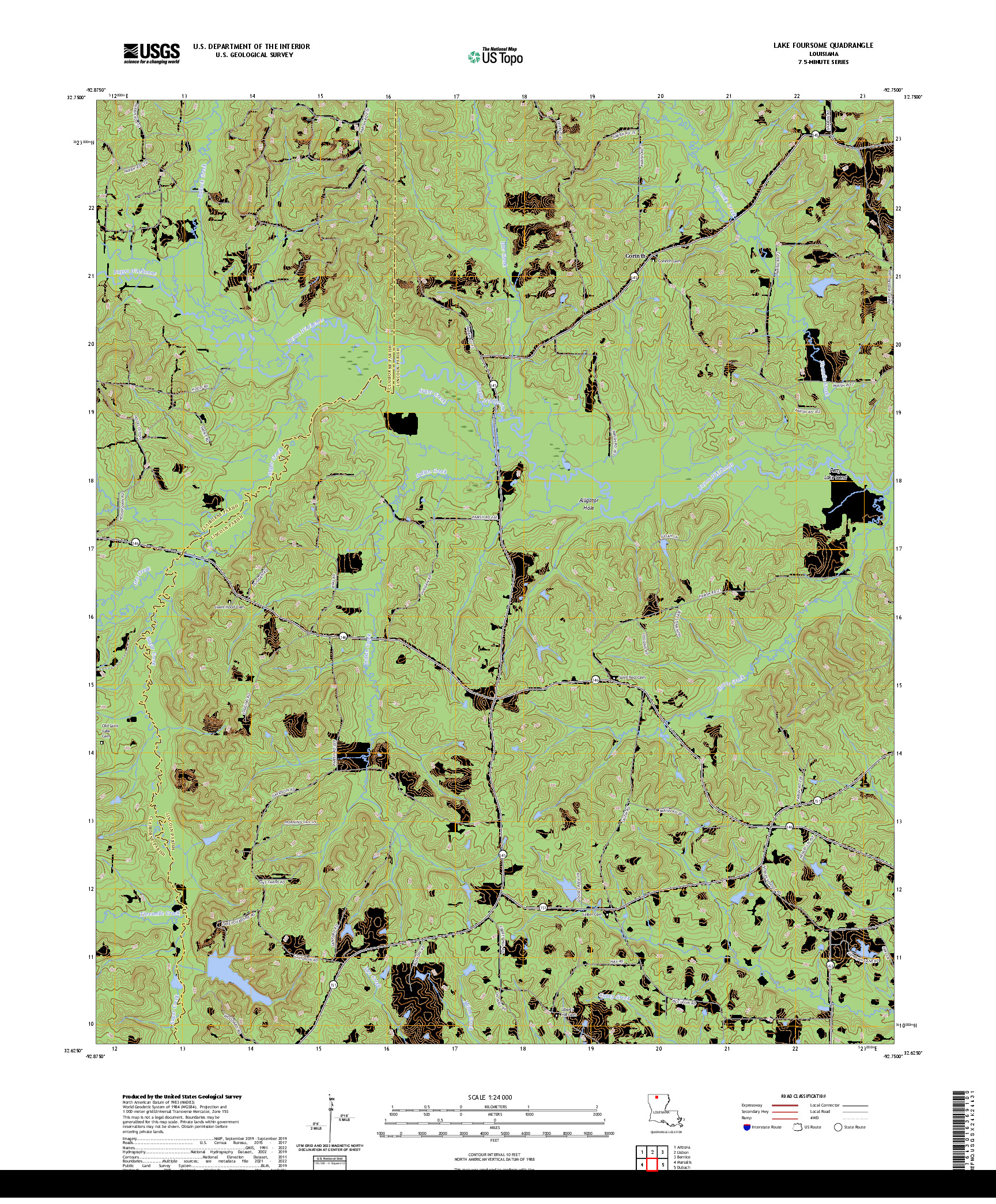 US TOPO 7.5-MINUTE MAP FOR LAKE FOURSOME, LA
