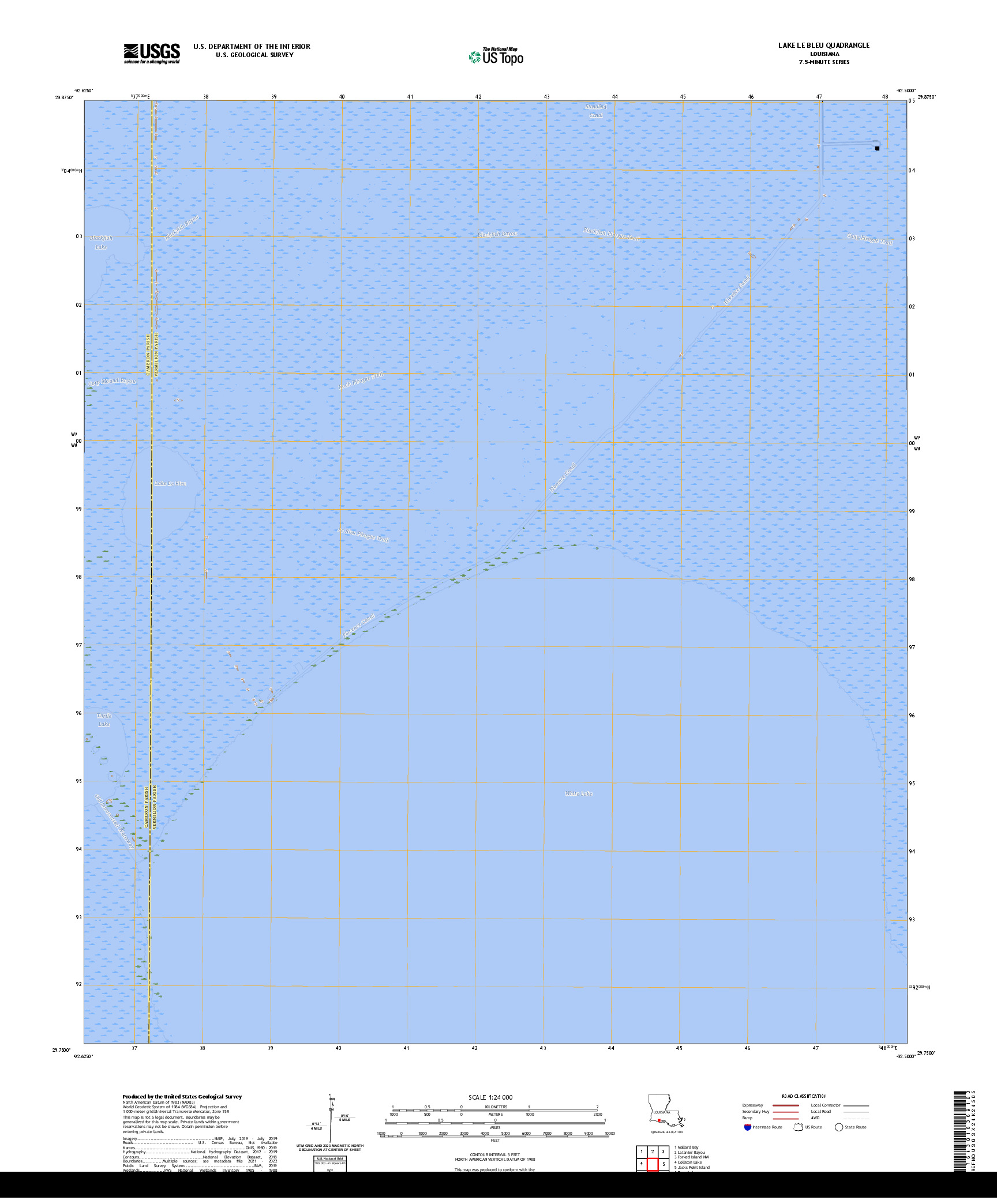 US TOPO 7.5-MINUTE MAP FOR LAKE LE BLEU, LA