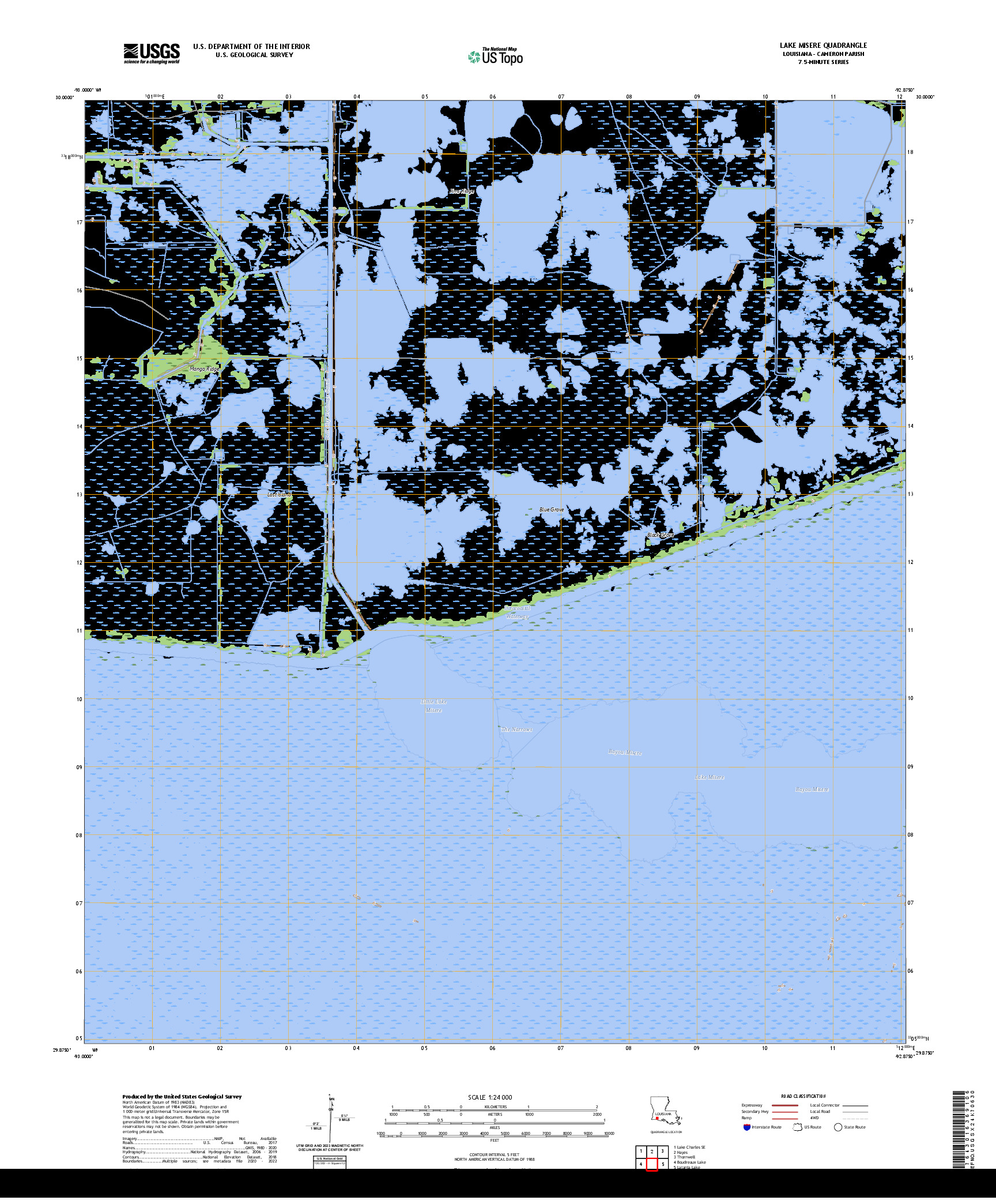 US TOPO 7.5-MINUTE MAP FOR LAKE MISERE, LA