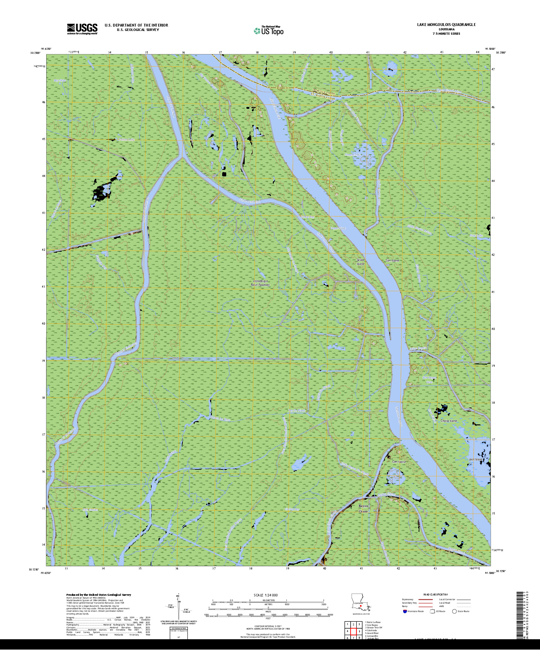 US TOPO 7.5-MINUTE MAP FOR LAKE MONGOULOIS, LA