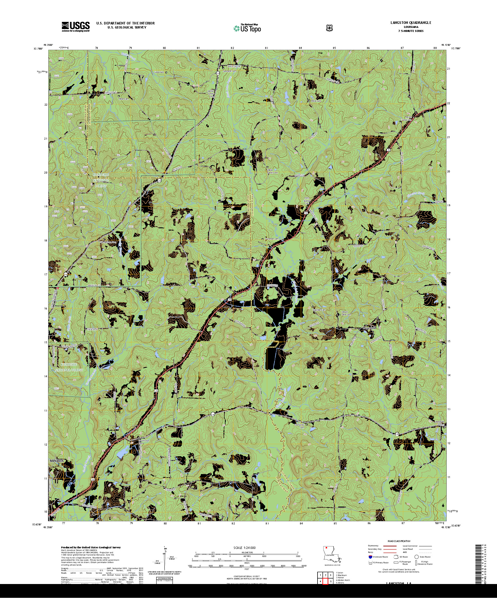US TOPO 7.5-MINUTE MAP FOR LANGSTON, LA
