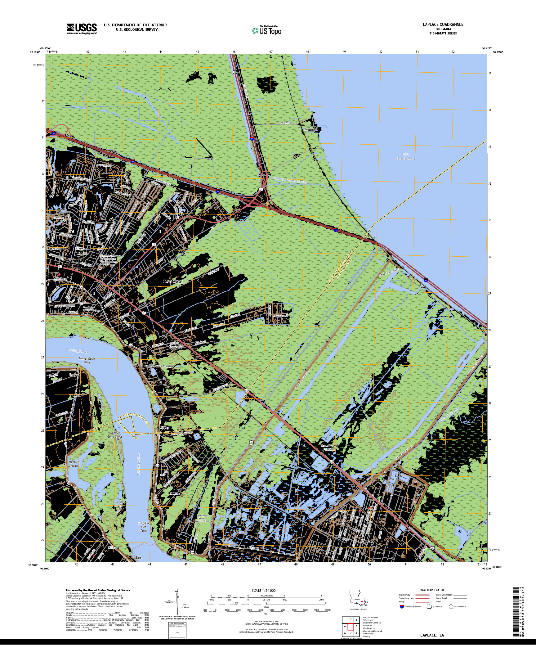 US TOPO 7.5-MINUTE MAP FOR LAPLACE, LA