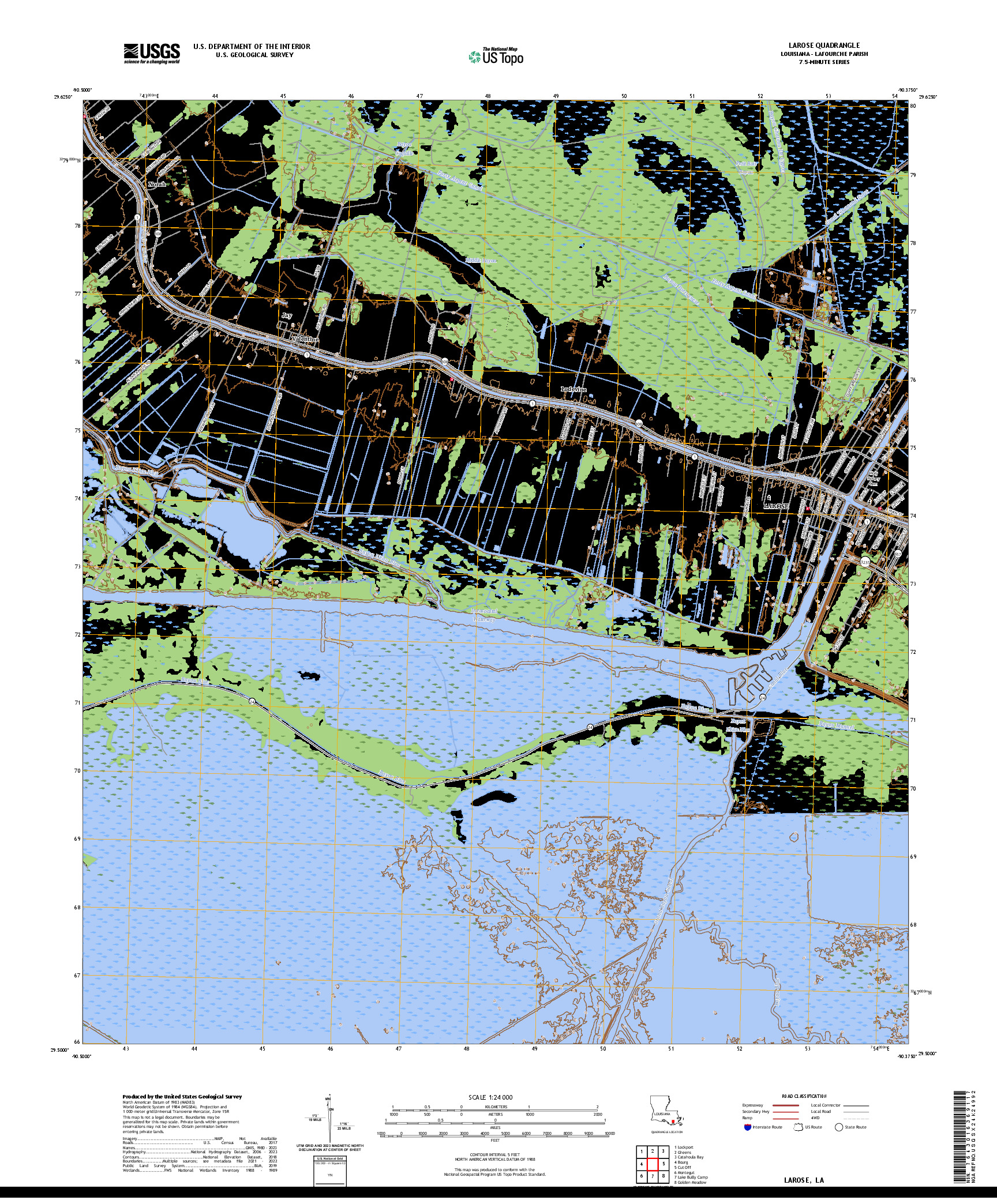 US TOPO 7.5-MINUTE MAP FOR LAROSE, LA