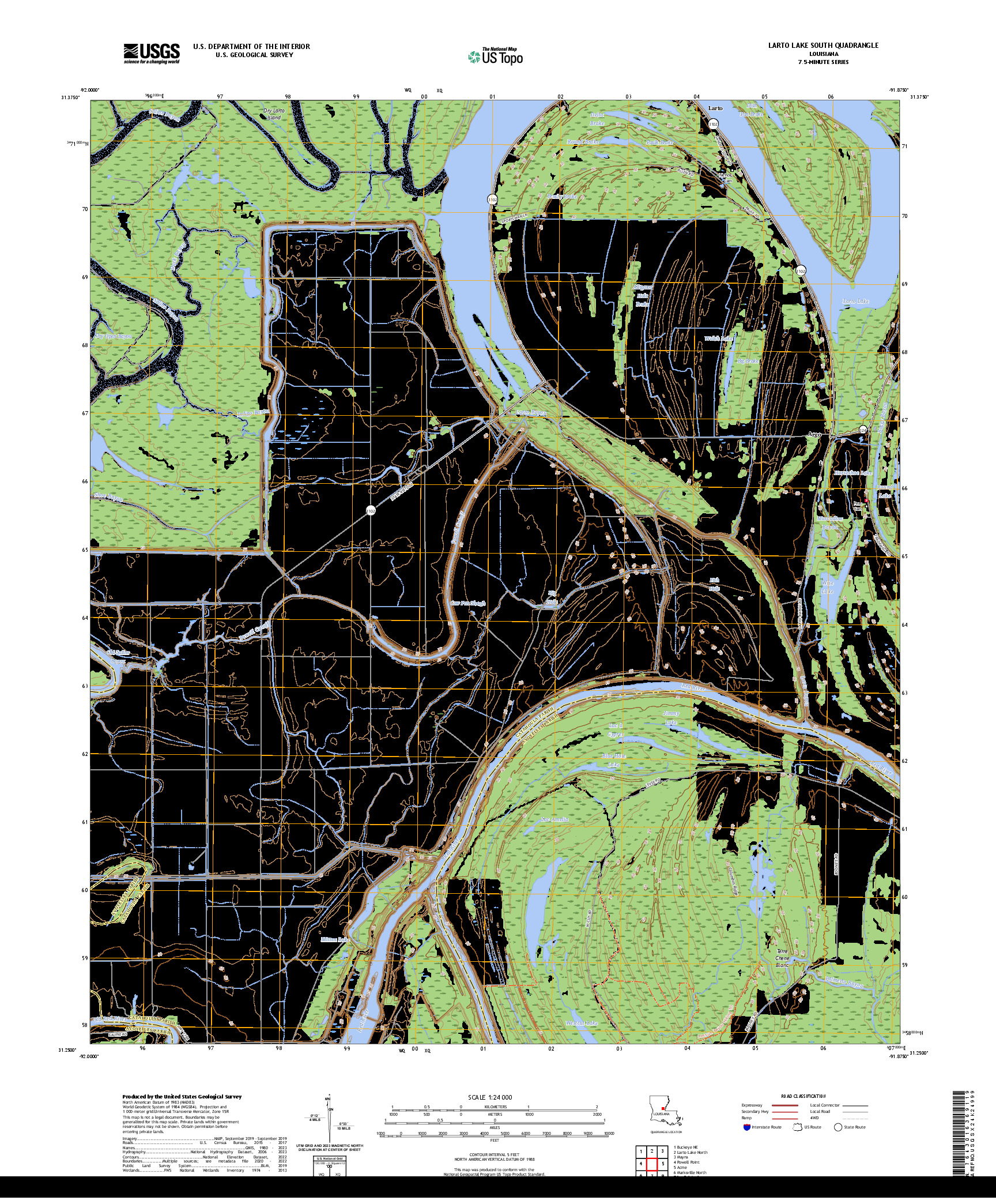 US TOPO 7.5-MINUTE MAP FOR LARTO LAKE SOUTH, LA