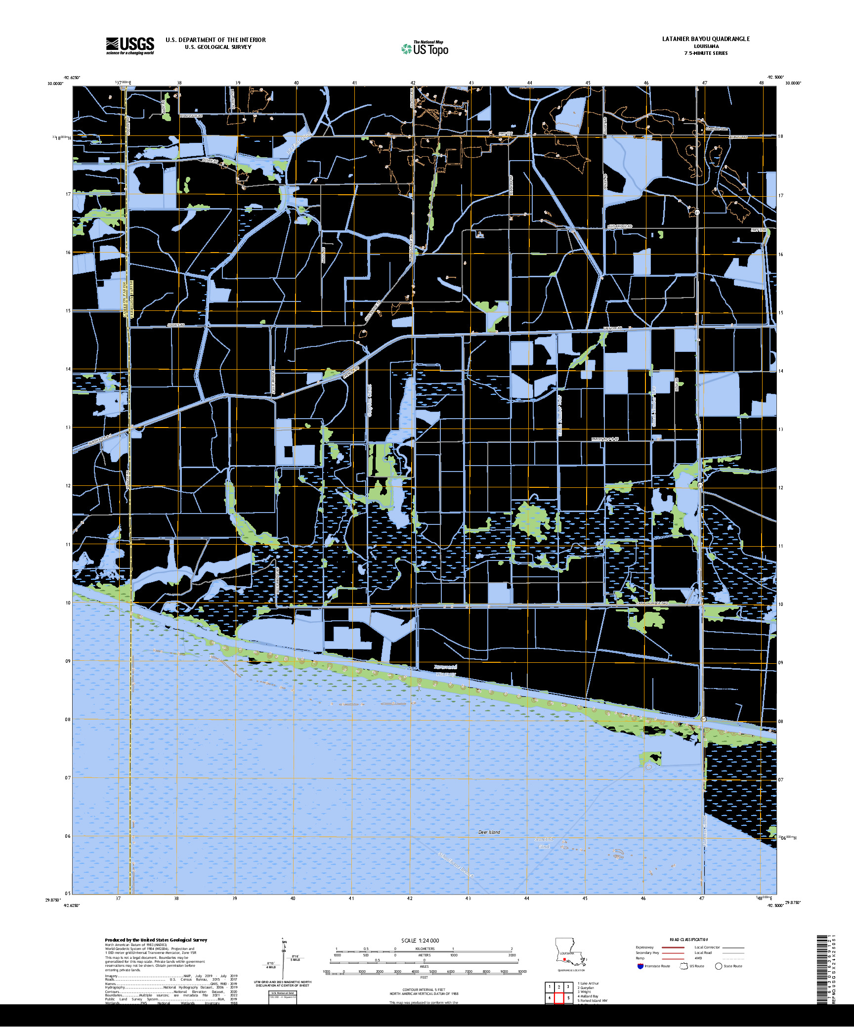 US TOPO 7.5-MINUTE MAP FOR LATANIER BAYOU, LA