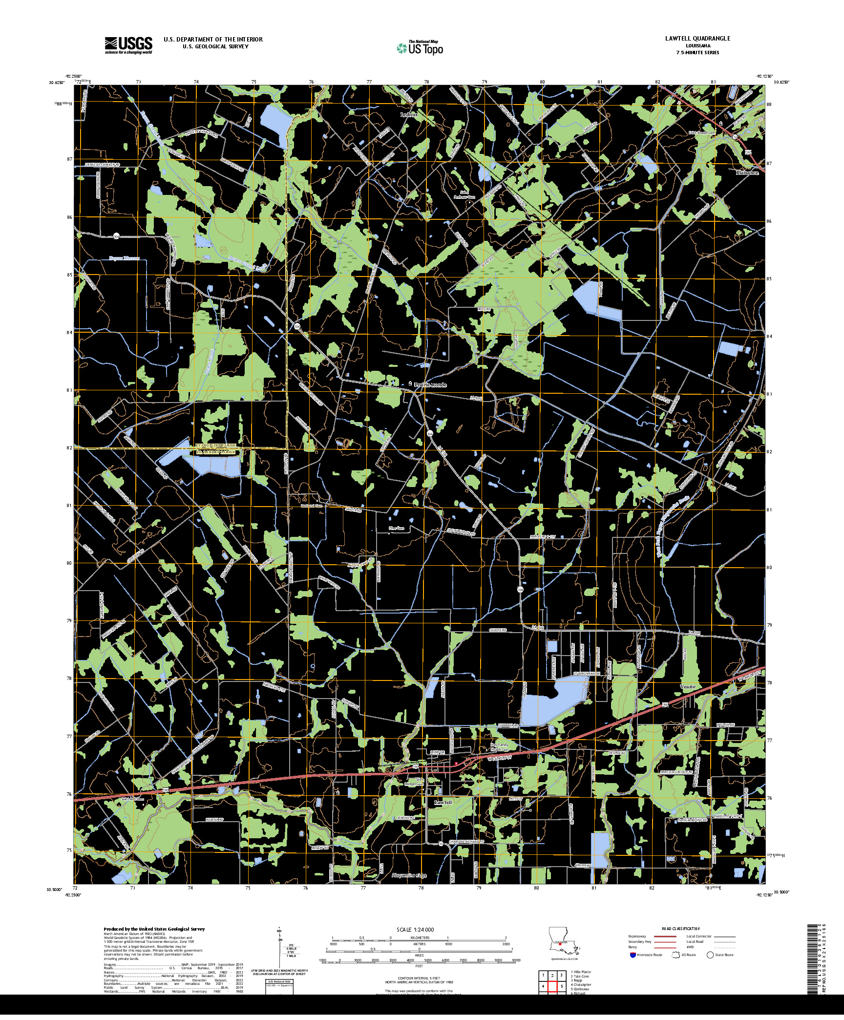 US TOPO 7.5-MINUTE MAP FOR LAWTELL, LA