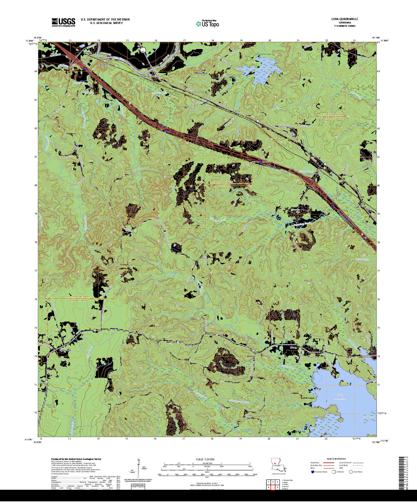 US TOPO 7.5-MINUTE MAP FOR LENA, LA