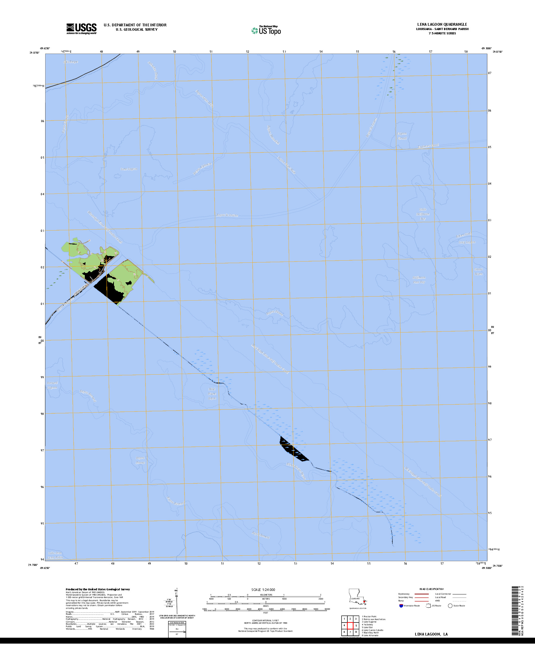 US TOPO 7.5-MINUTE MAP FOR LENA LAGOON, LA