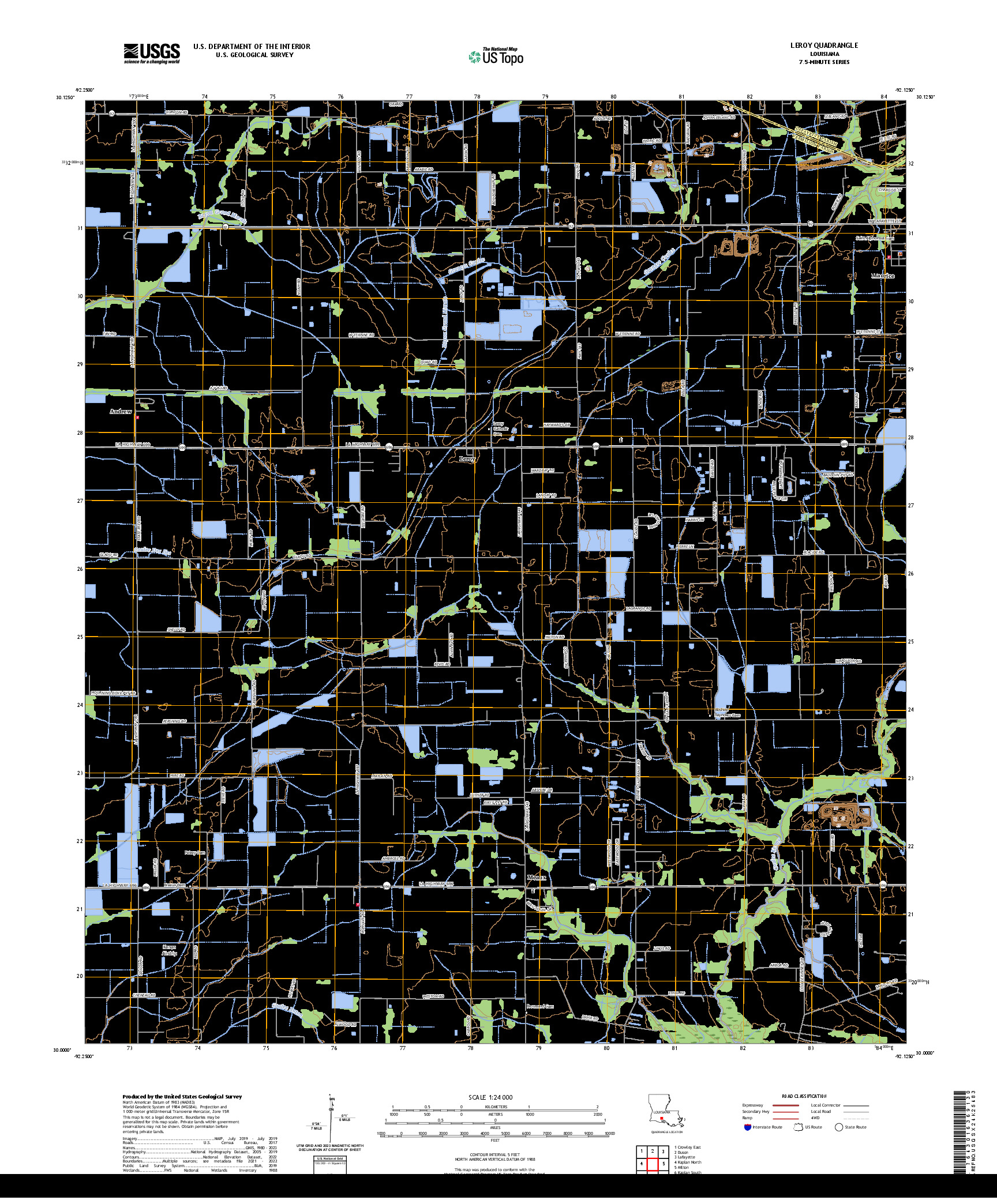 US TOPO 7.5-MINUTE MAP FOR LEROY, LA