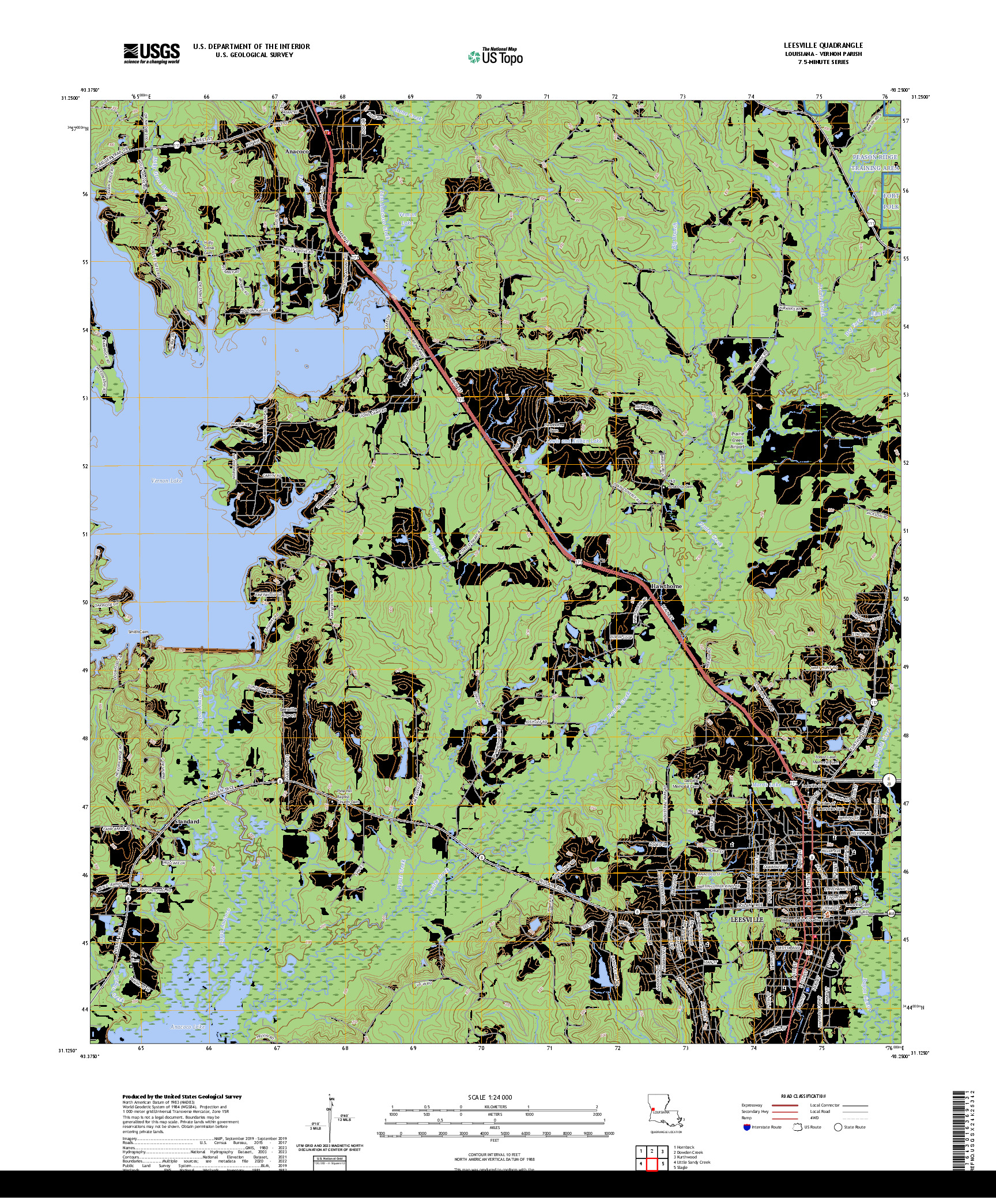 US TOPO 7.5-MINUTE MAP FOR LEESVILLE, LA