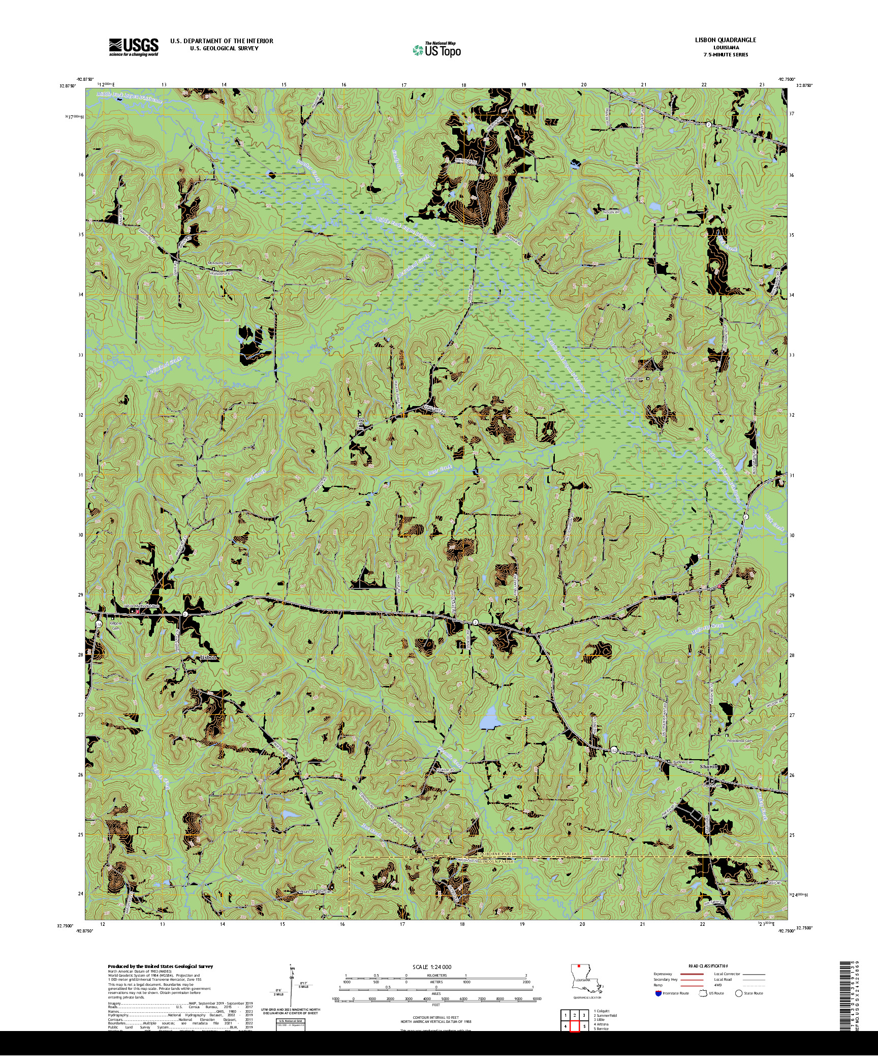 US TOPO 7.5-MINUTE MAP FOR LISBON, LA