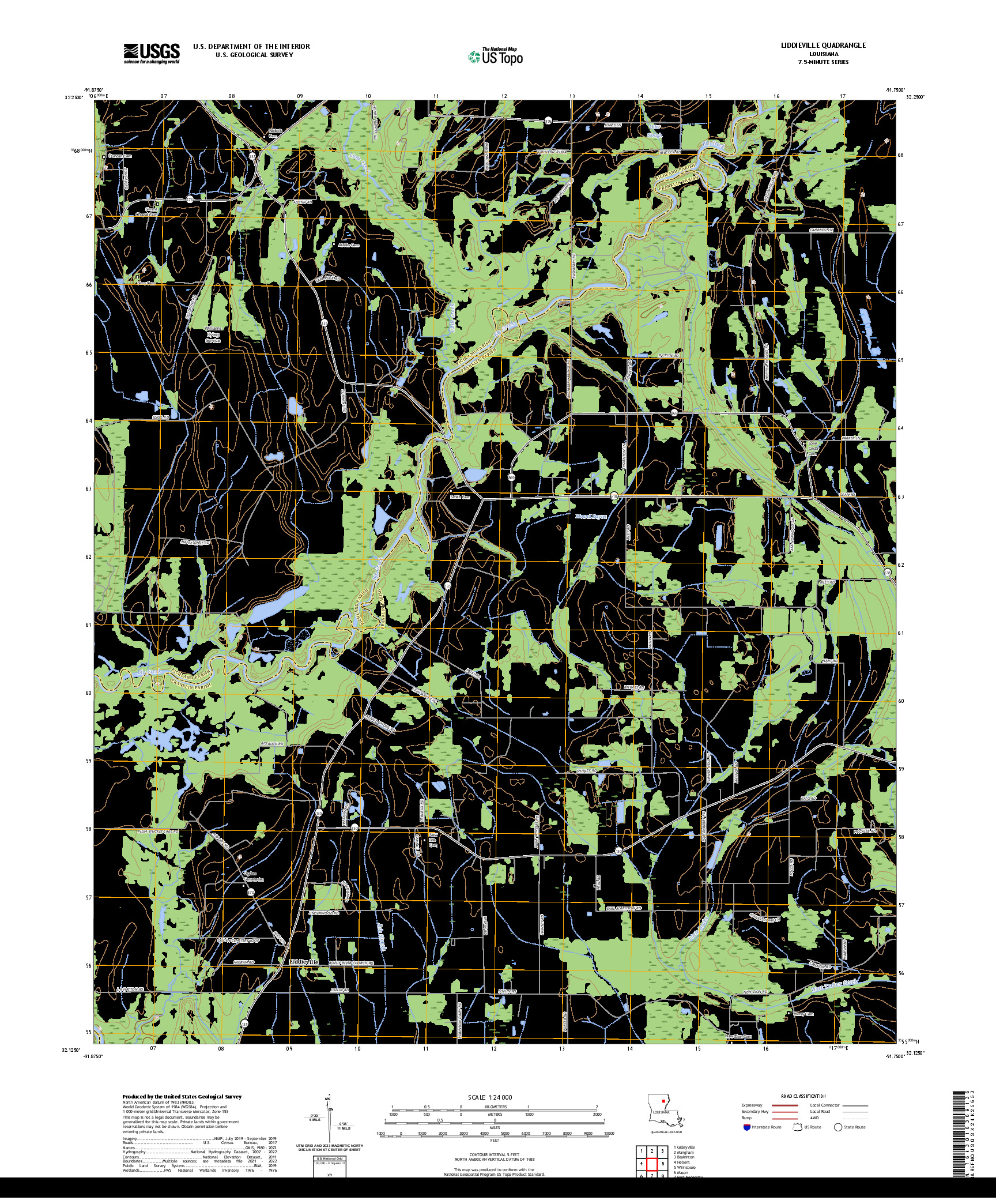 US TOPO 7.5-MINUTE MAP FOR LIDDIEVILLE, LA
