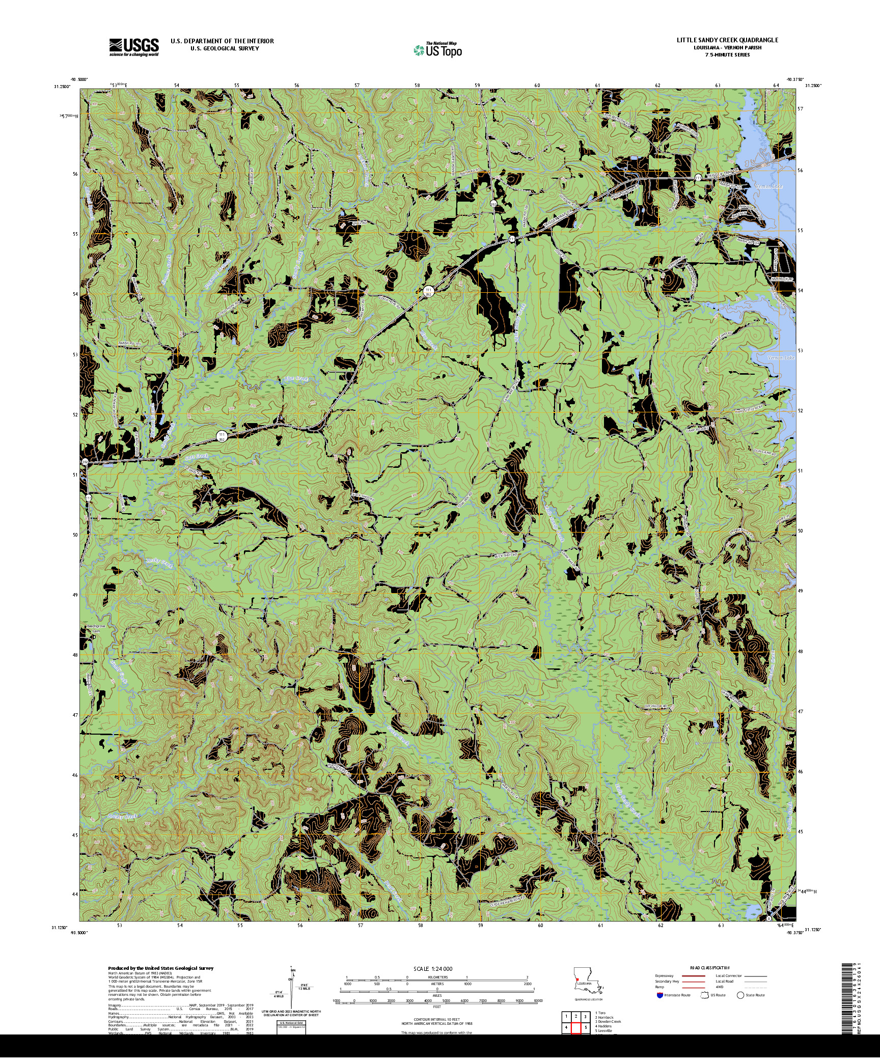US TOPO 7.5-MINUTE MAP FOR LITTLE SANDY CREEK, LA