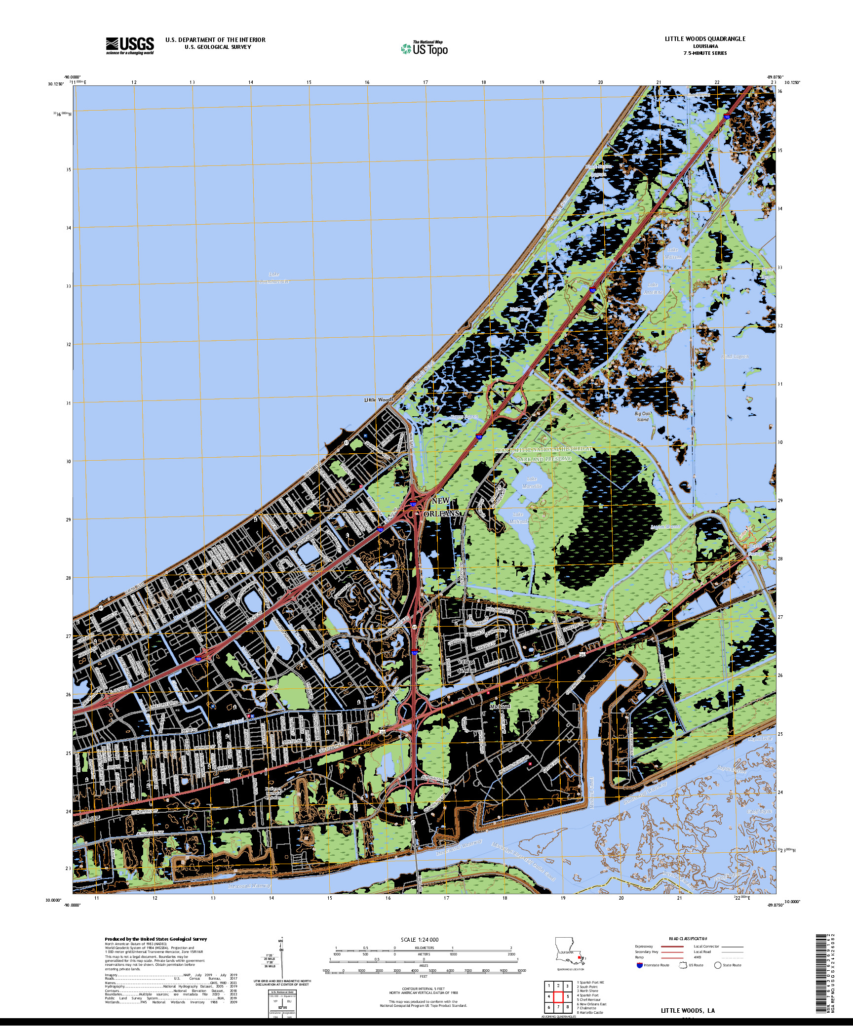US TOPO 7.5-MINUTE MAP FOR LITTLE WOODS, LA