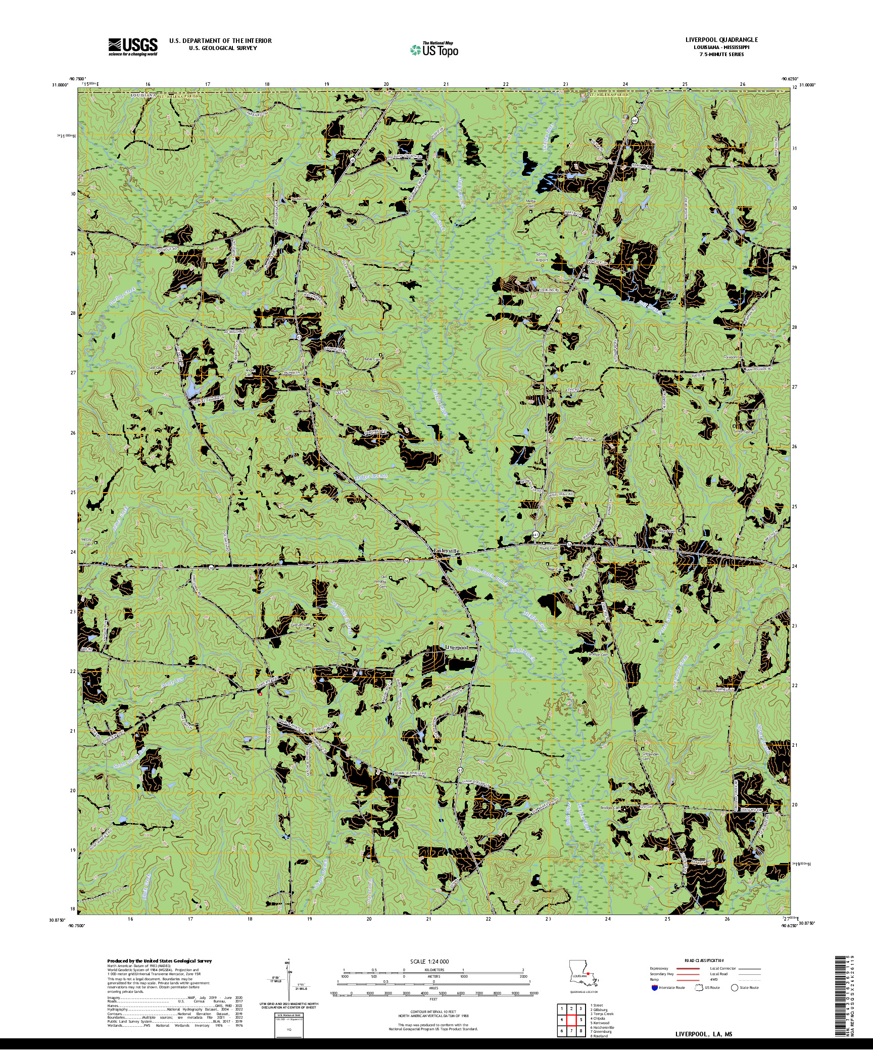 US TOPO 7.5-MINUTE MAP FOR LIVERPOOL, LA,MS