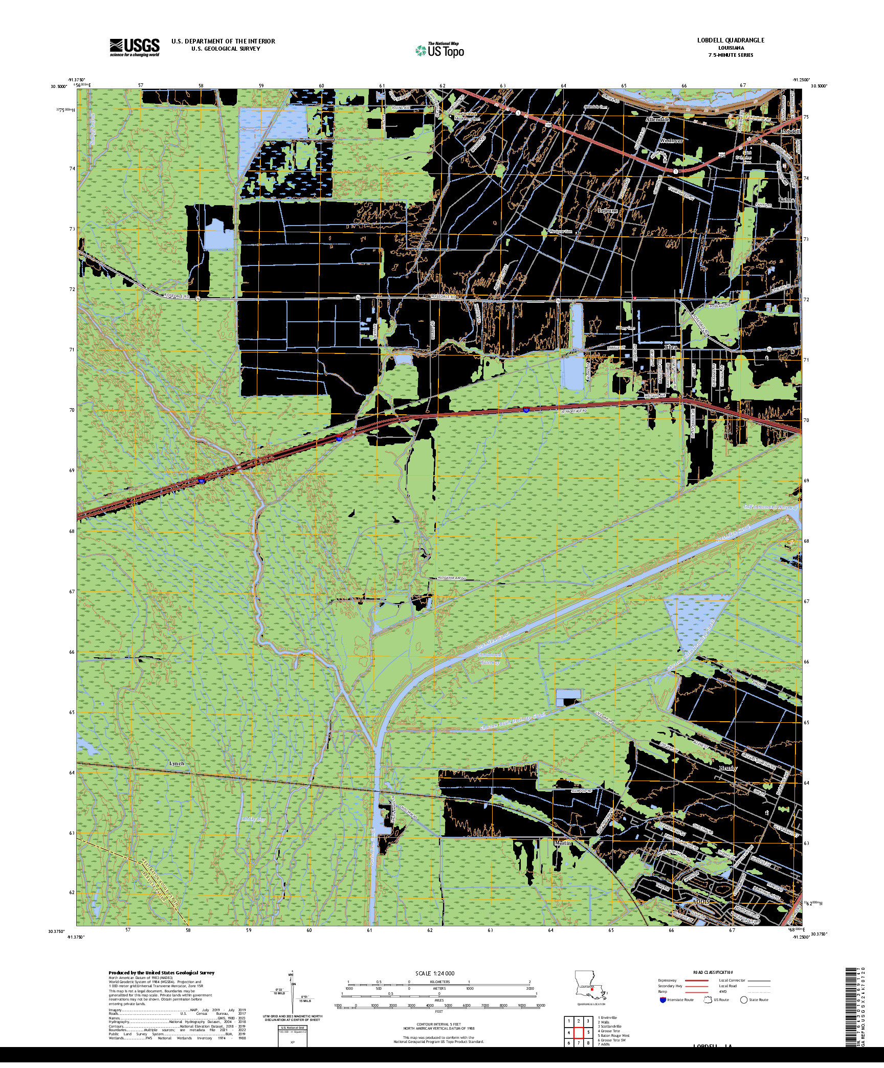 US TOPO 7.5-MINUTE MAP FOR LOBDELL, LA