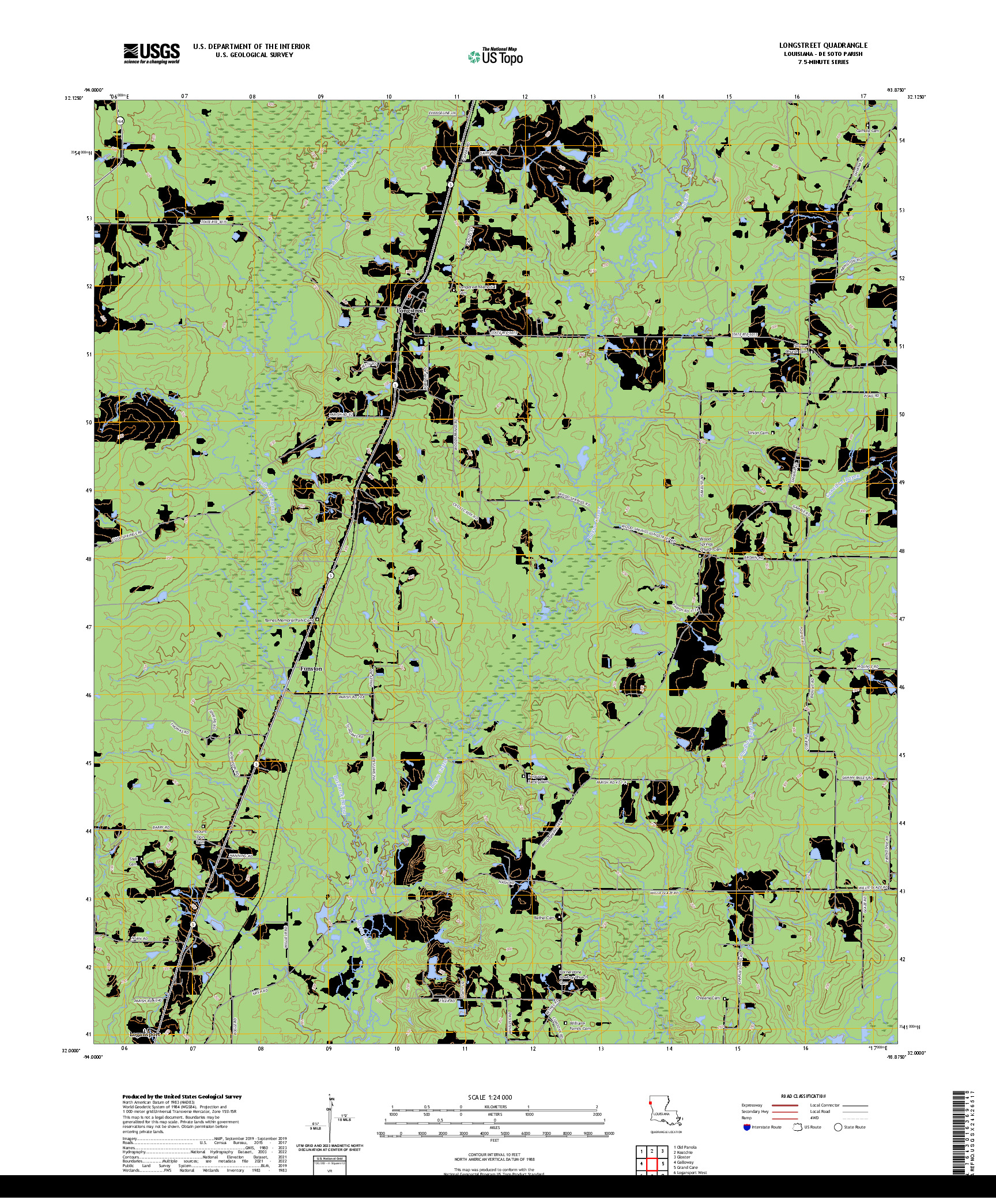 US TOPO 7.5-MINUTE MAP FOR LONGSTREET, LA