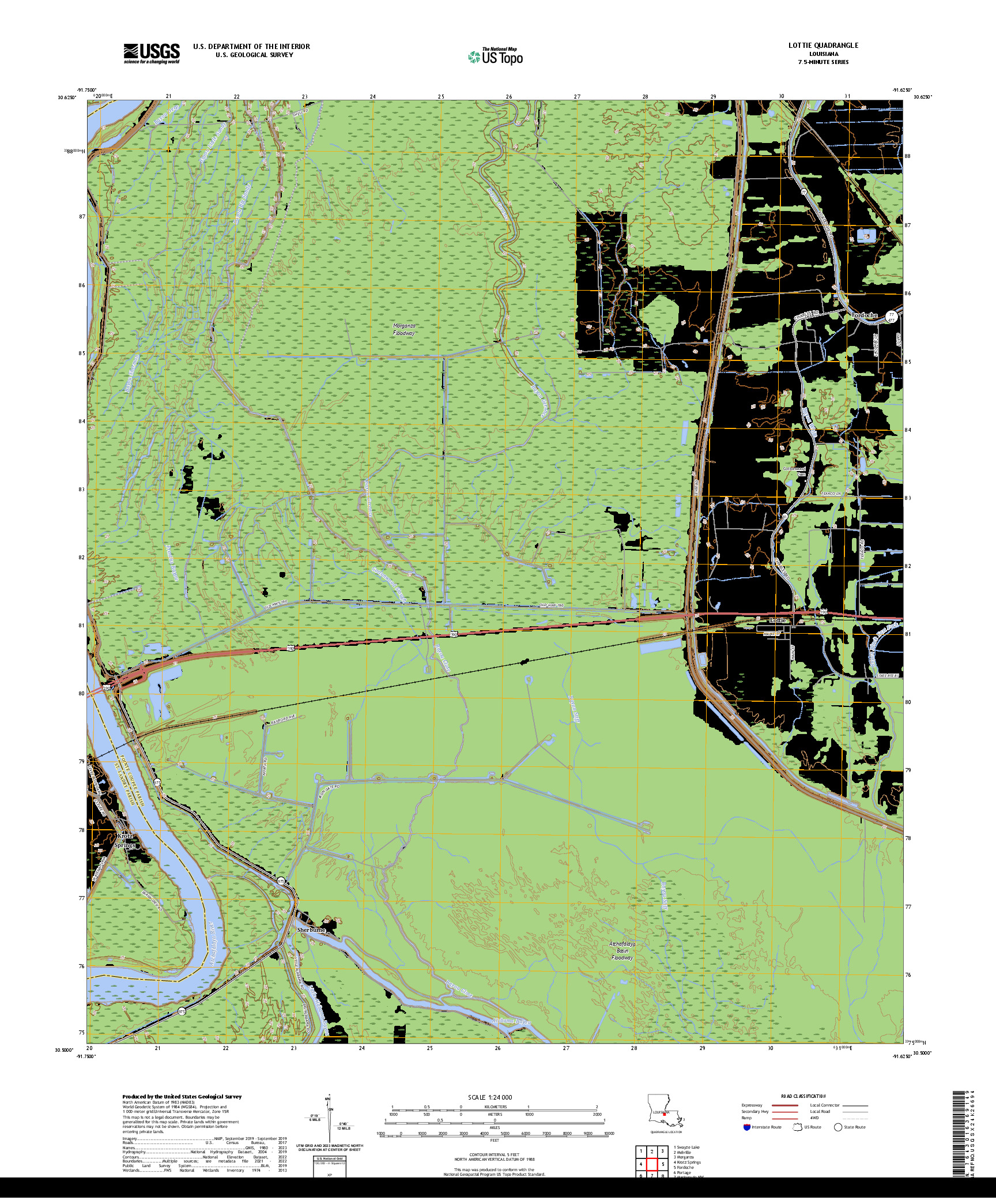 US TOPO 7.5-MINUTE MAP FOR LOTTIE, LA