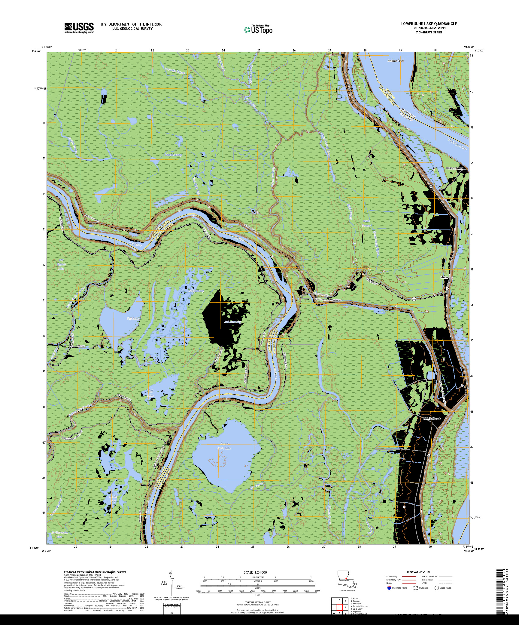 US TOPO 7.5-MINUTE MAP FOR LOWER SUNK LAKE, LA,MS