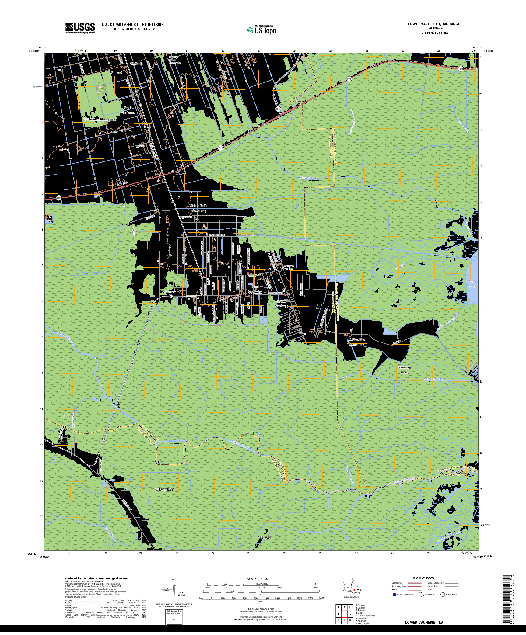 US TOPO 7.5-MINUTE MAP FOR LOWER VACHERIE, LA