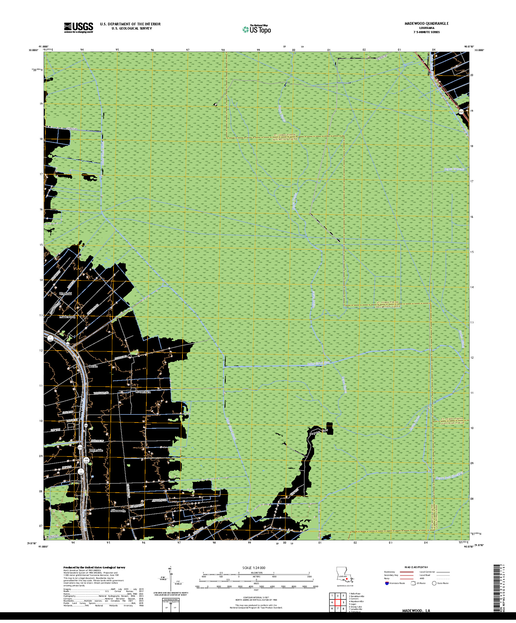 US TOPO 7.5-MINUTE MAP FOR MADEWOOD, LA
