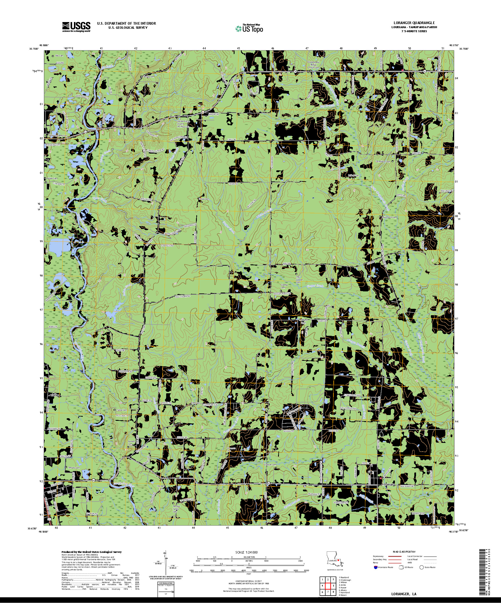 US TOPO 7.5-MINUTE MAP FOR LORANGER, LA