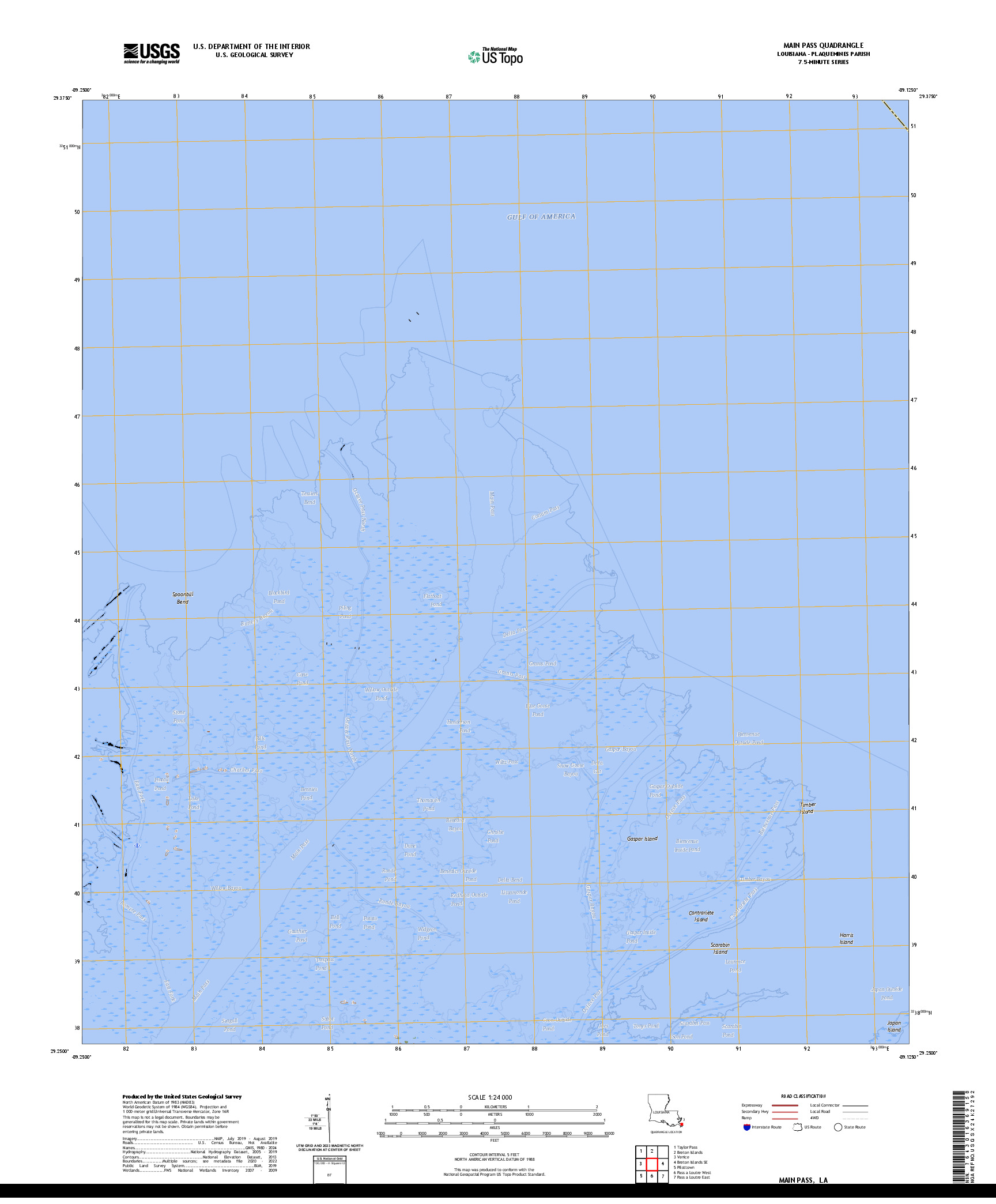US TOPO 7.5-MINUTE MAP FOR MAIN PASS, LA