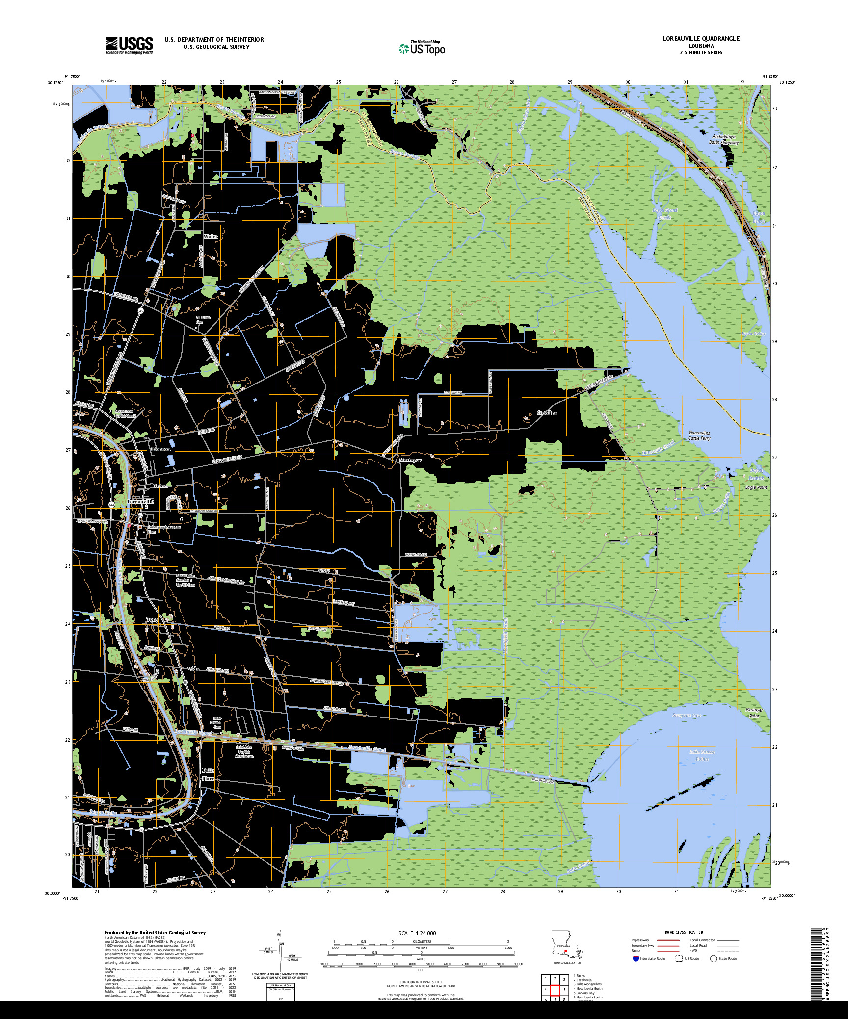 US TOPO 7.5-MINUTE MAP FOR LOREAUVILLE, LA