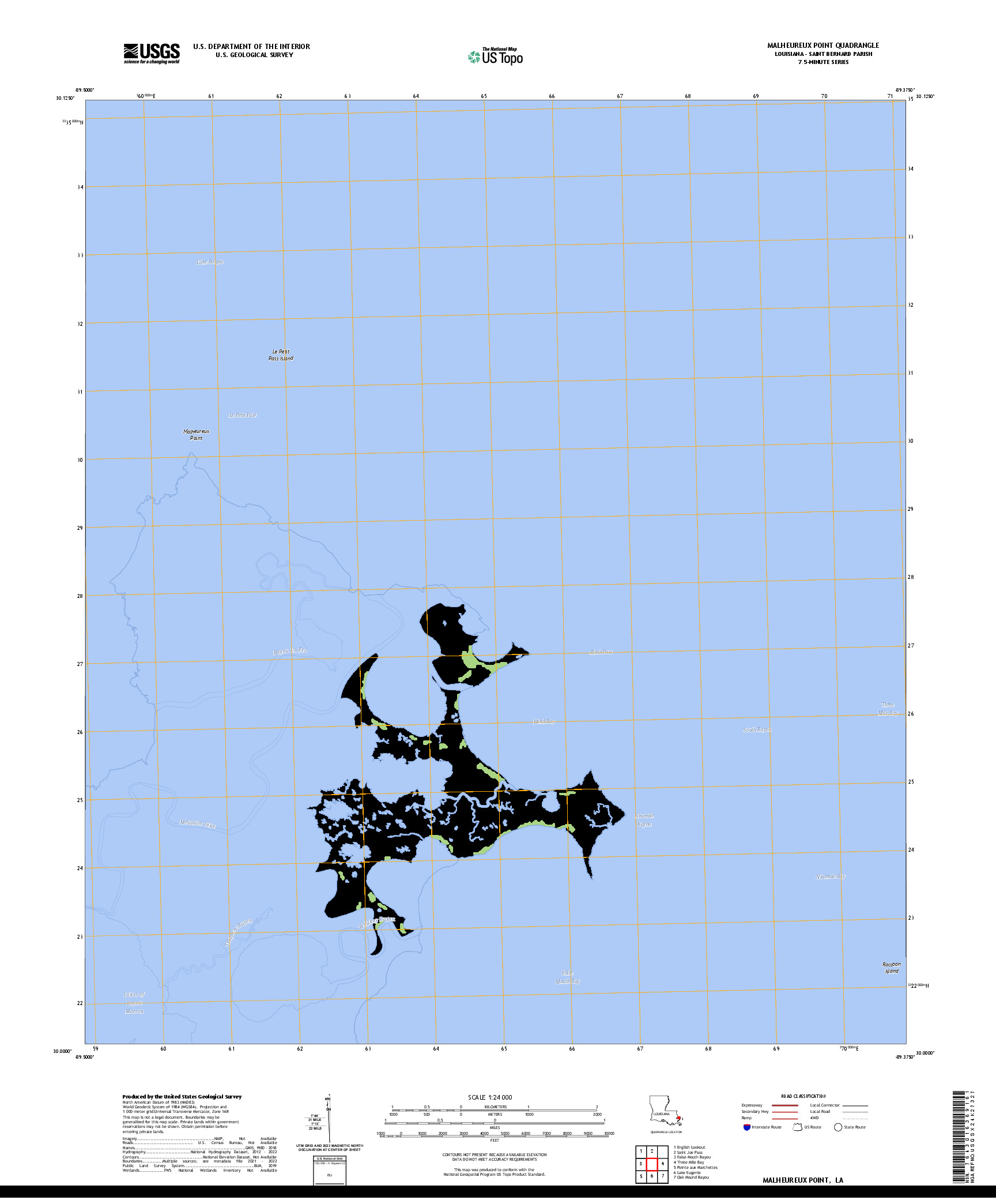US TOPO 7.5-MINUTE MAP FOR MALHEUREUX POINT, LA