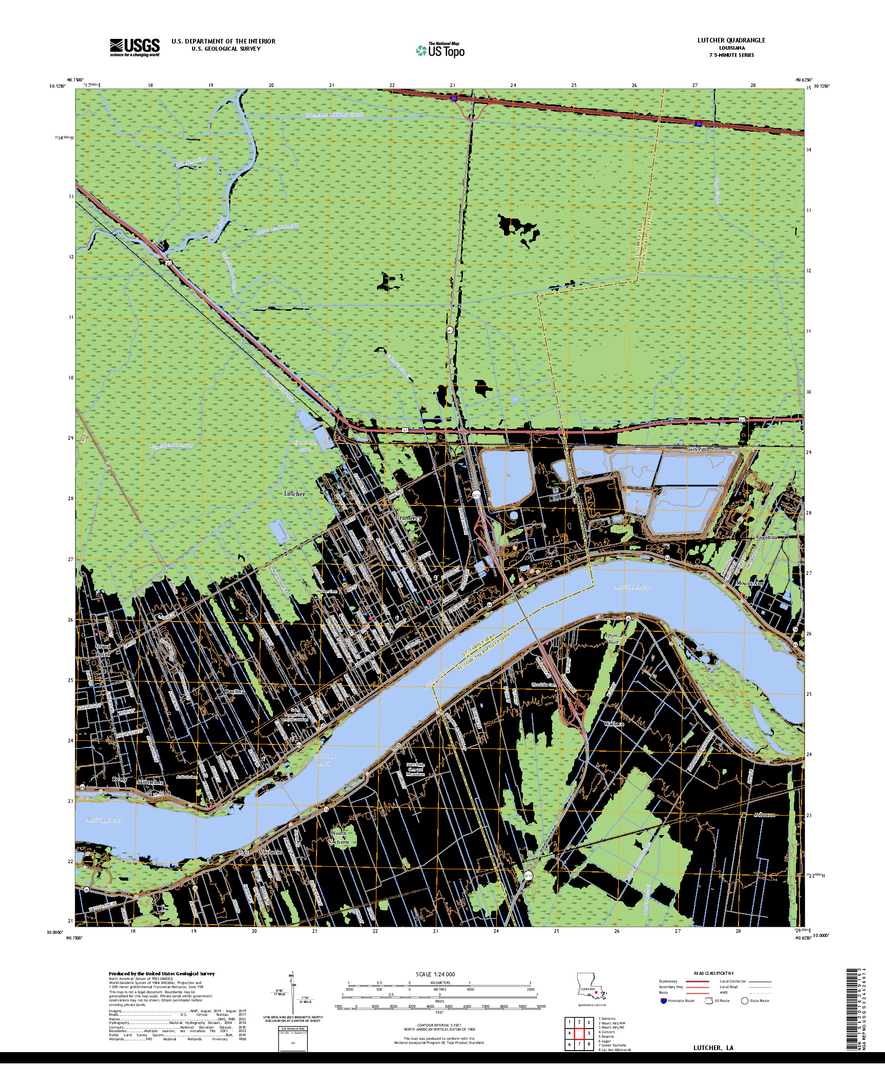 US TOPO 7.5-MINUTE MAP FOR LUTCHER, LA