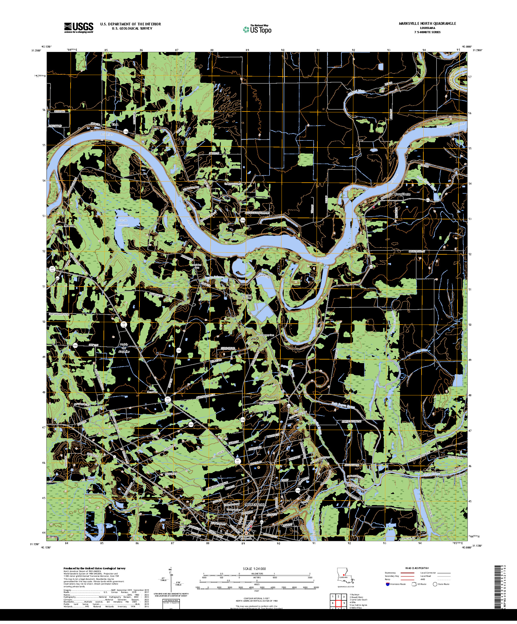 US TOPO 7.5-MINUTE MAP FOR MARKSVILLE NORTH, LA