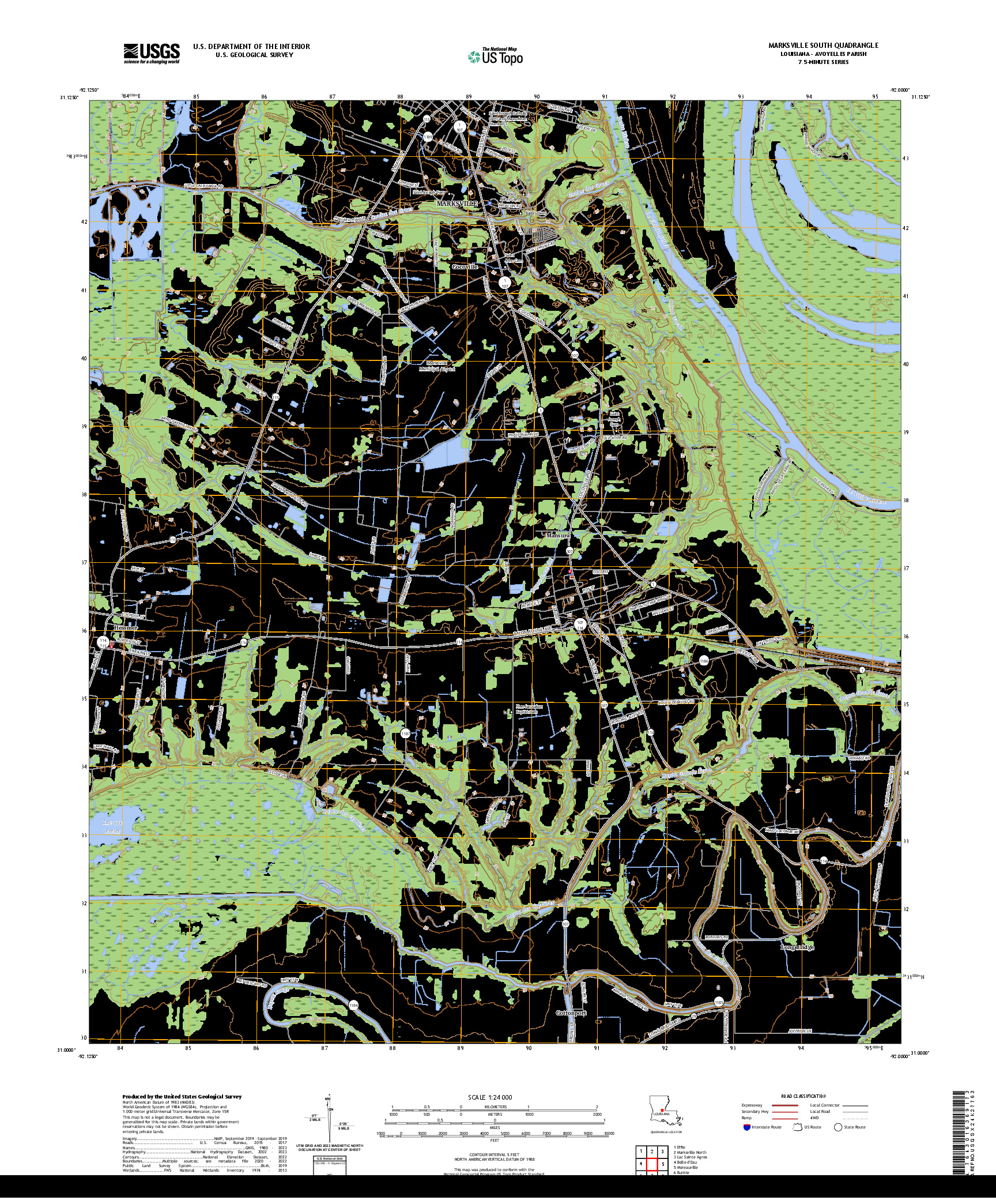 US TOPO 7.5-MINUTE MAP FOR MARKSVILLE SOUTH, LA