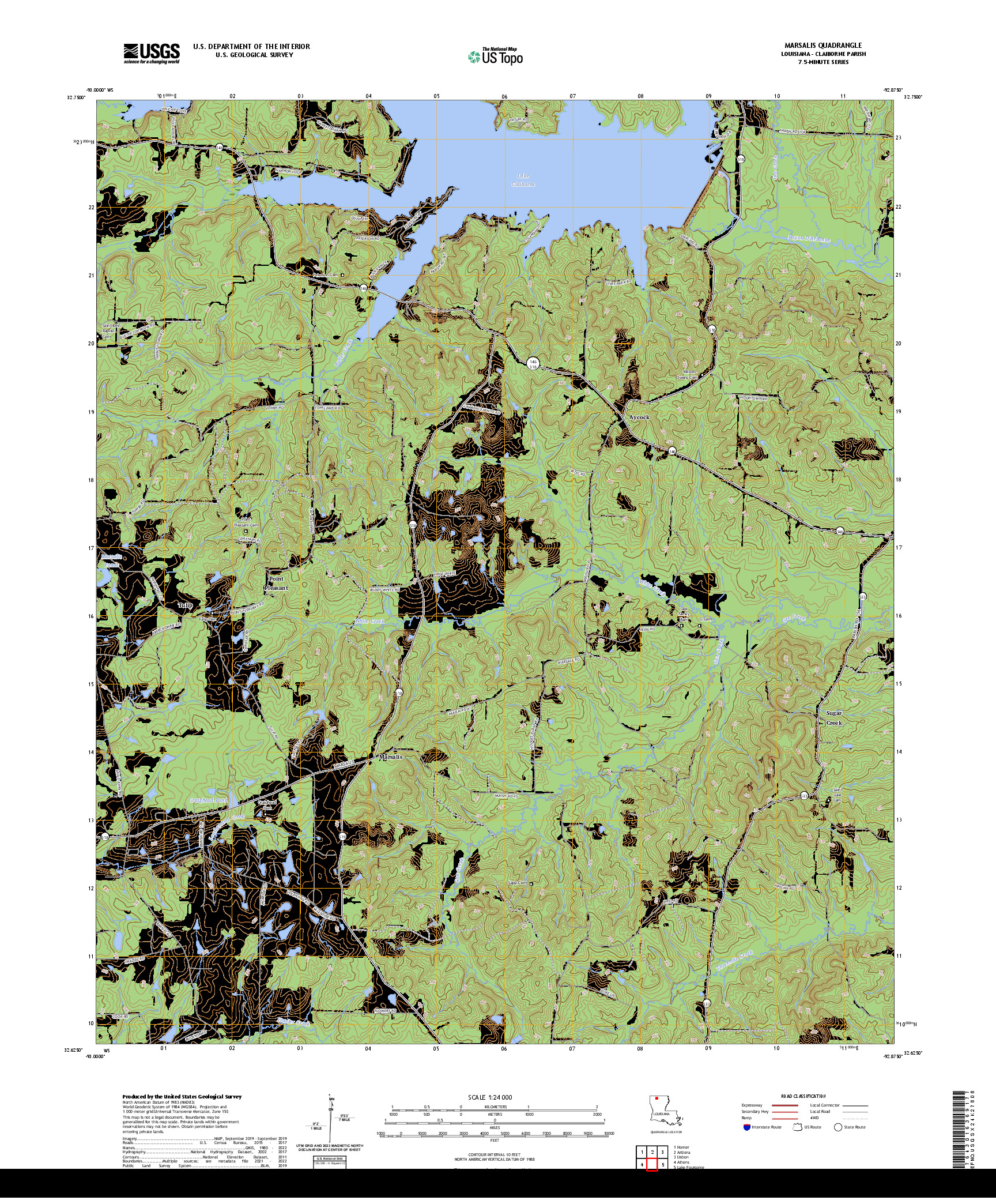 US TOPO 7.5-MINUTE MAP FOR MARSALIS, LA
