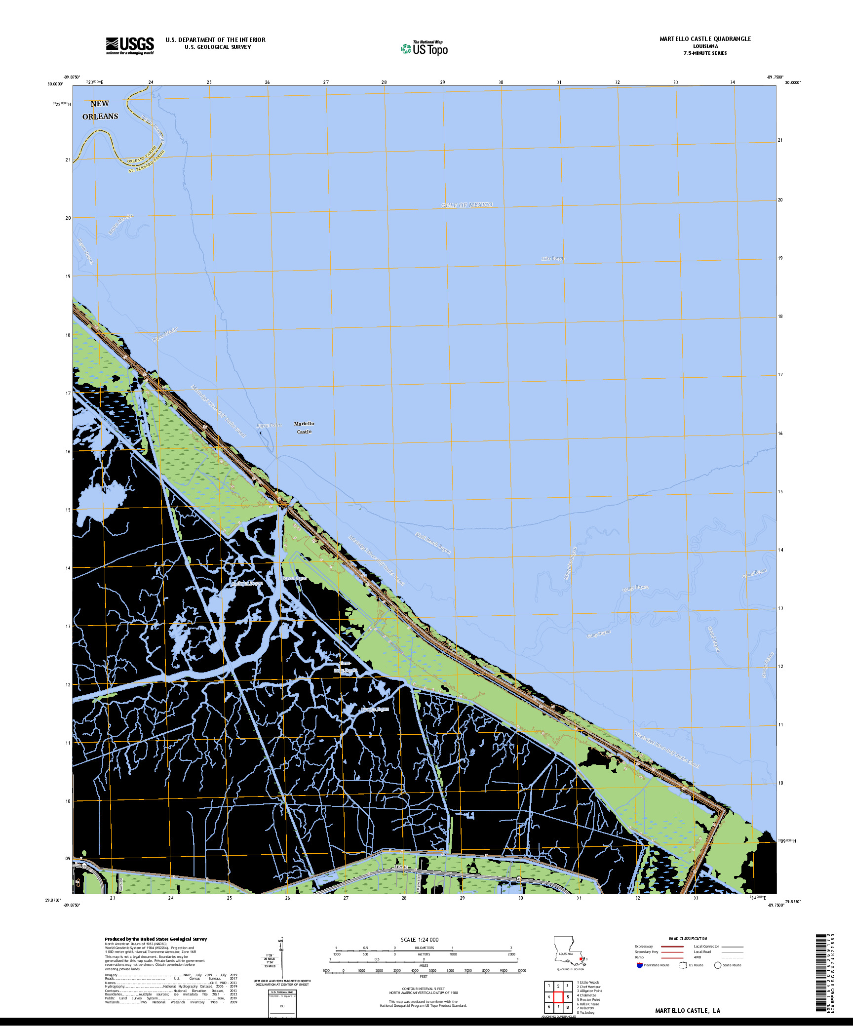 US TOPO 7.5-MINUTE MAP FOR MARTELLO CASTLE, LA