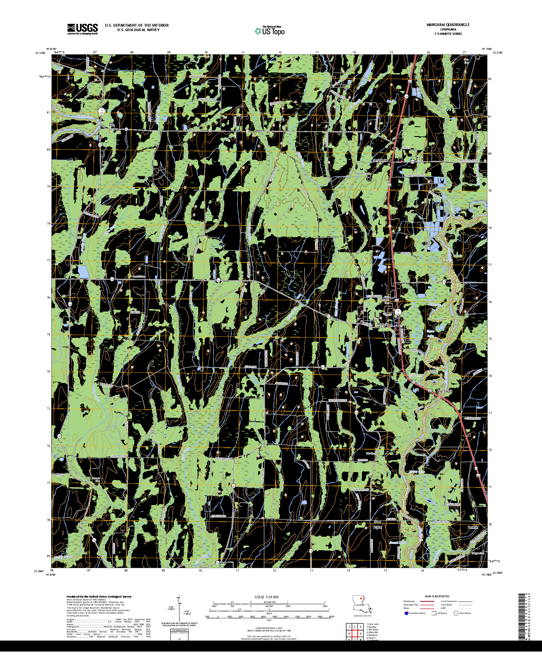 US TOPO 7.5-MINUTE MAP FOR MANGHAM, LA