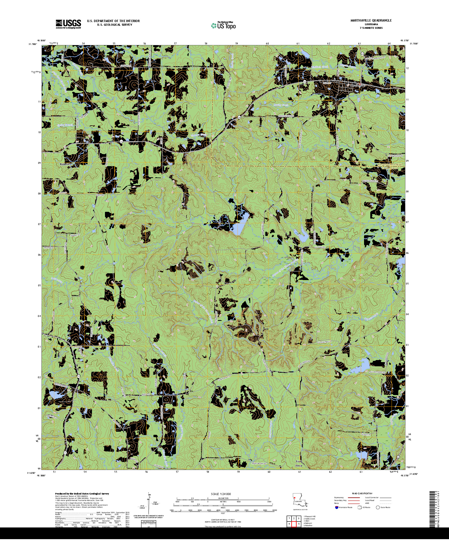 US TOPO 7.5-MINUTE MAP FOR MARTHAVILLE, LA
