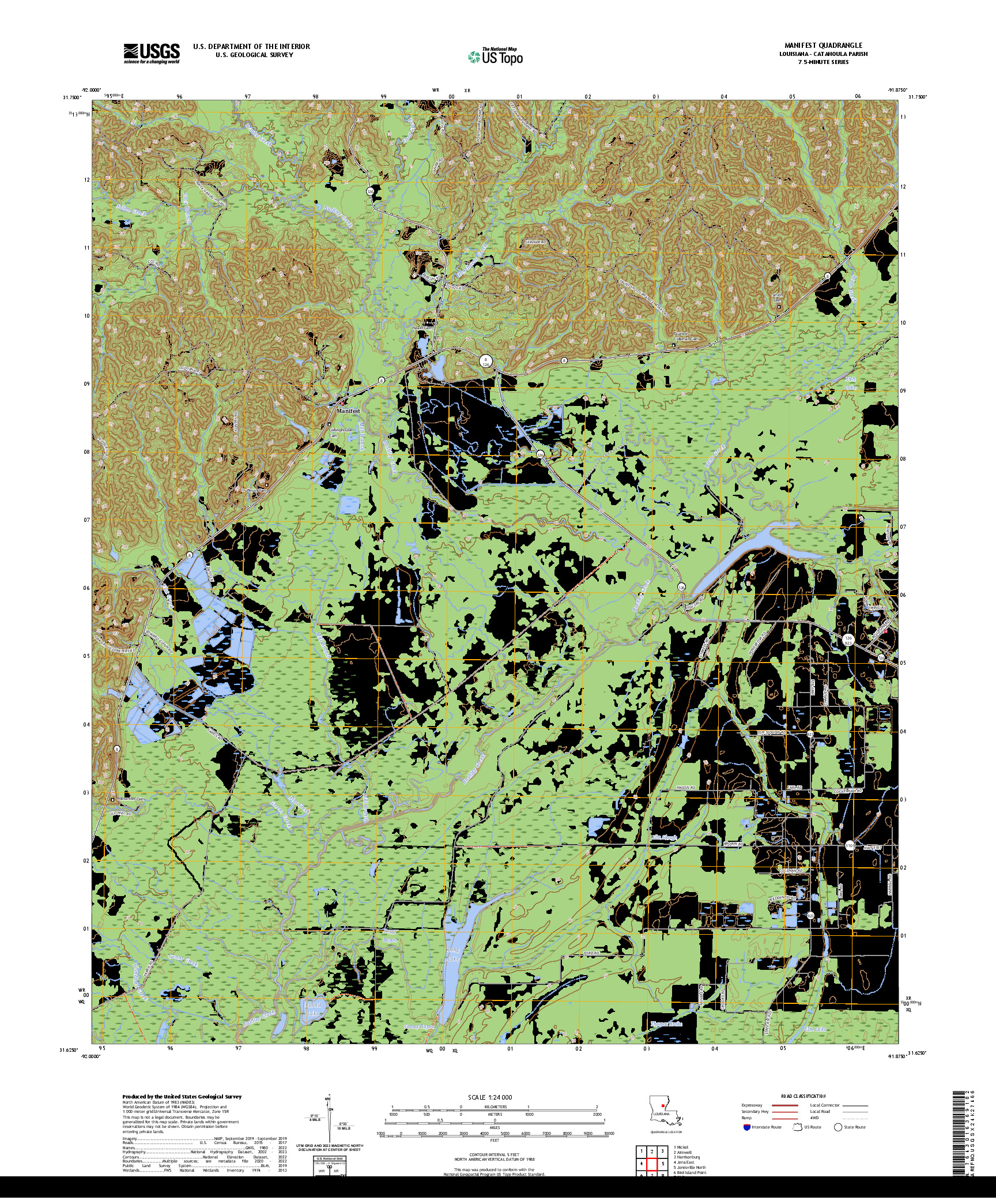 US TOPO 7.5-MINUTE MAP FOR MANIFEST, LA