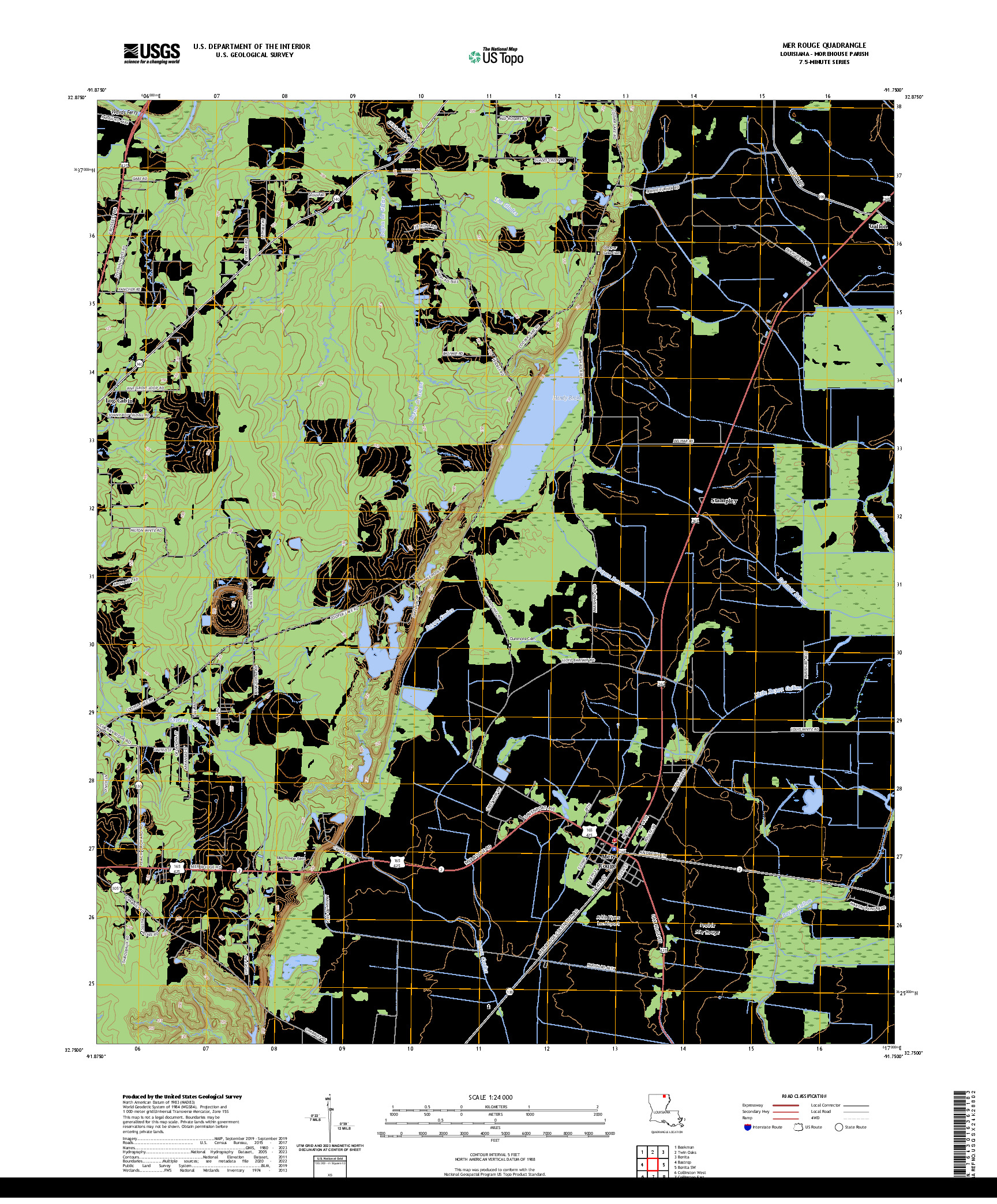 US TOPO 7.5-MINUTE MAP FOR MER ROUGE, LA