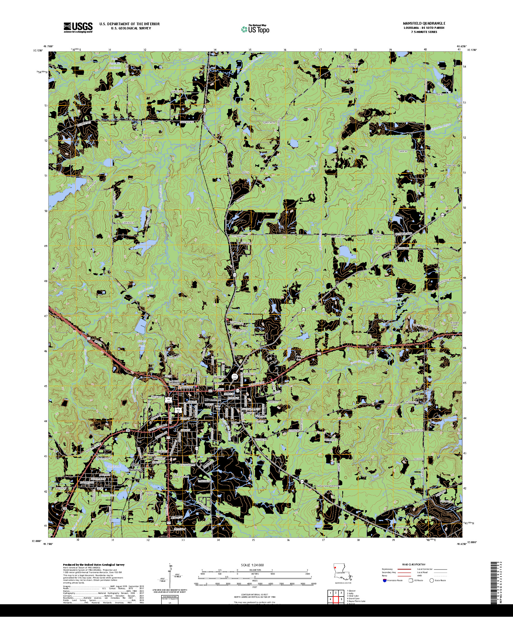 US TOPO 7.5-MINUTE MAP FOR MANSFIELD, LA