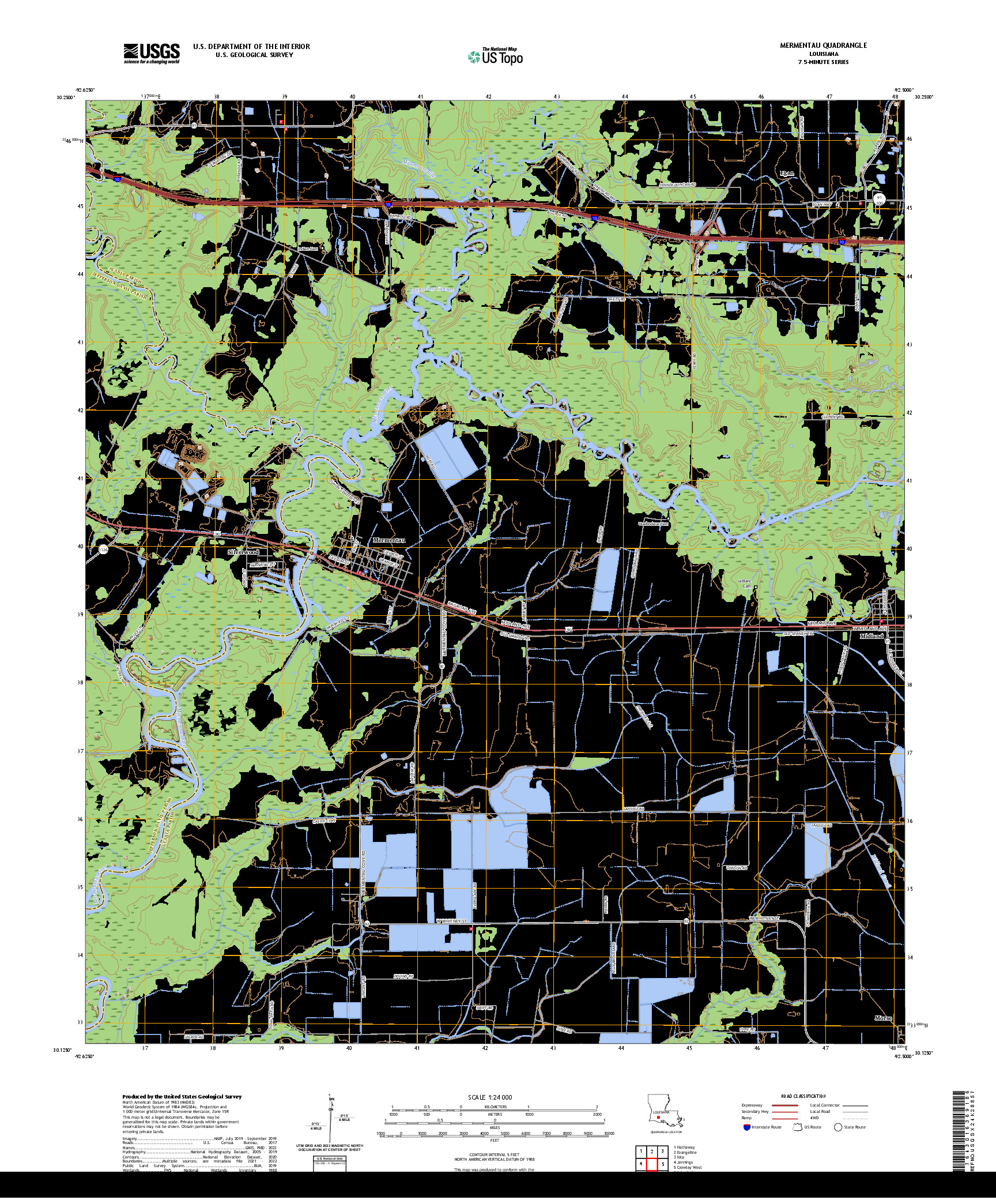 US TOPO 7.5-MINUTE MAP FOR MERMENTAU, LA